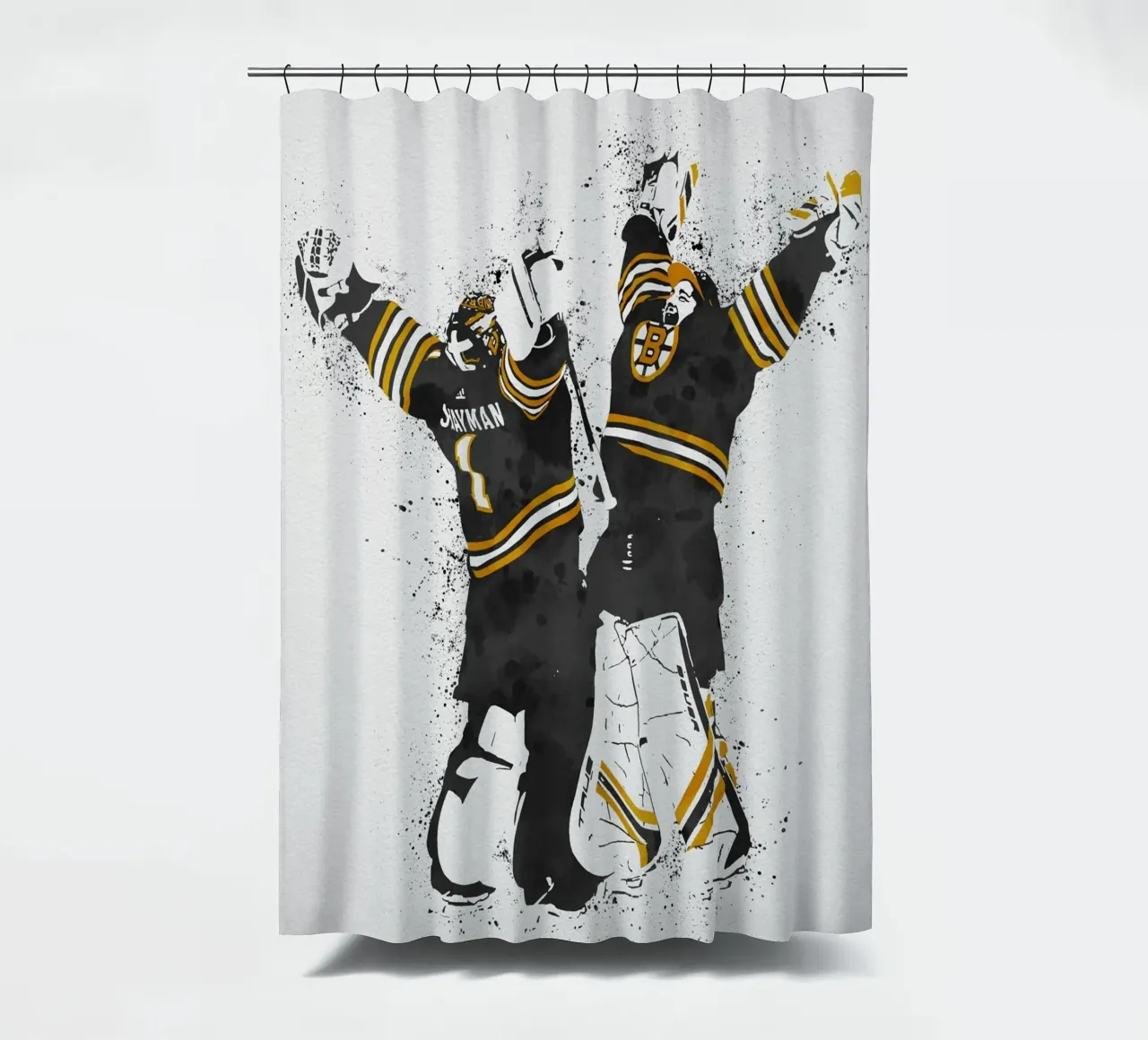 Jeremy Swayman and Linus Ullmark shower curtain by tenten