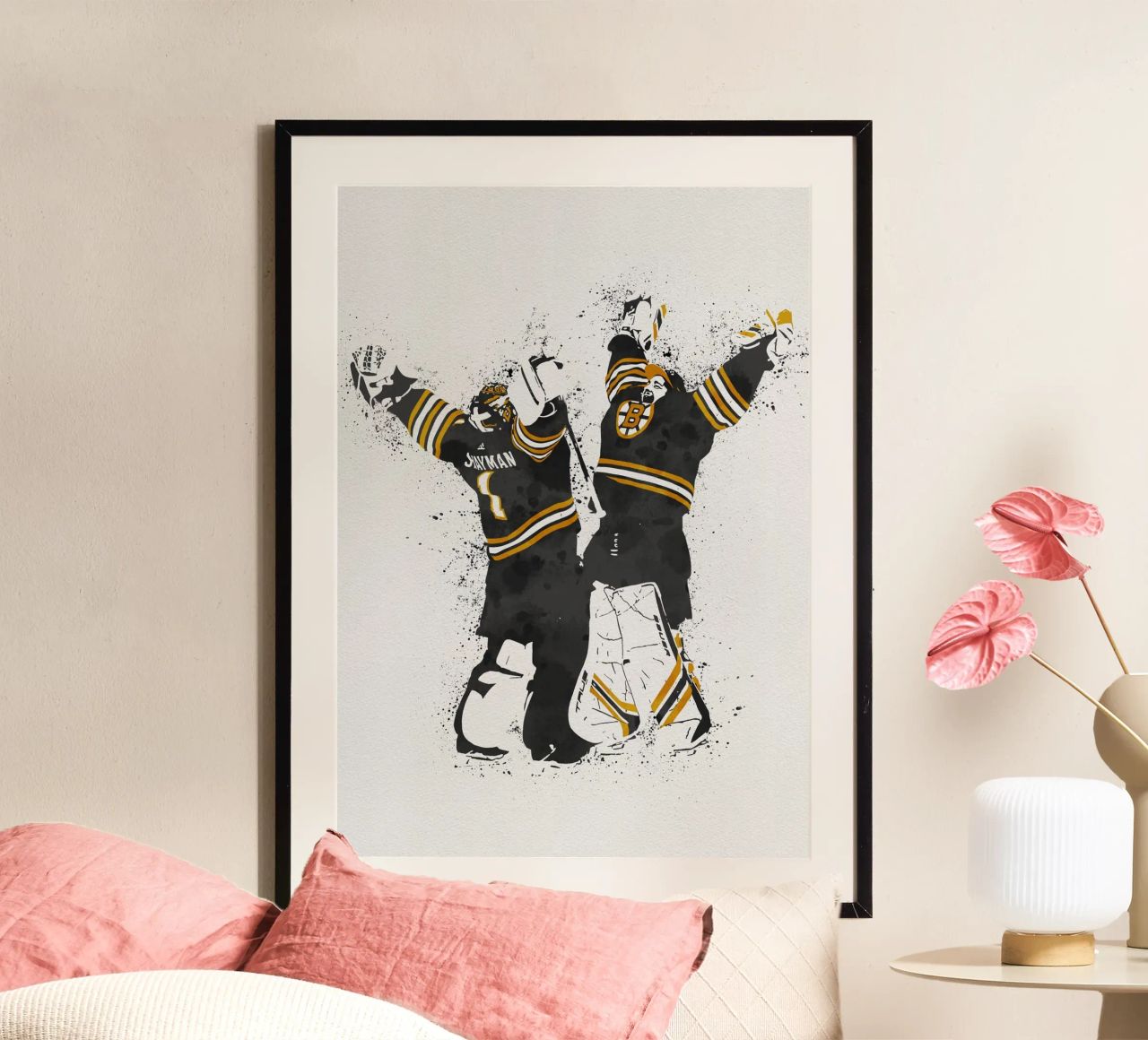 Jeremy Swayman and Linus Ullmark poster con telaio in alluminio da tenten