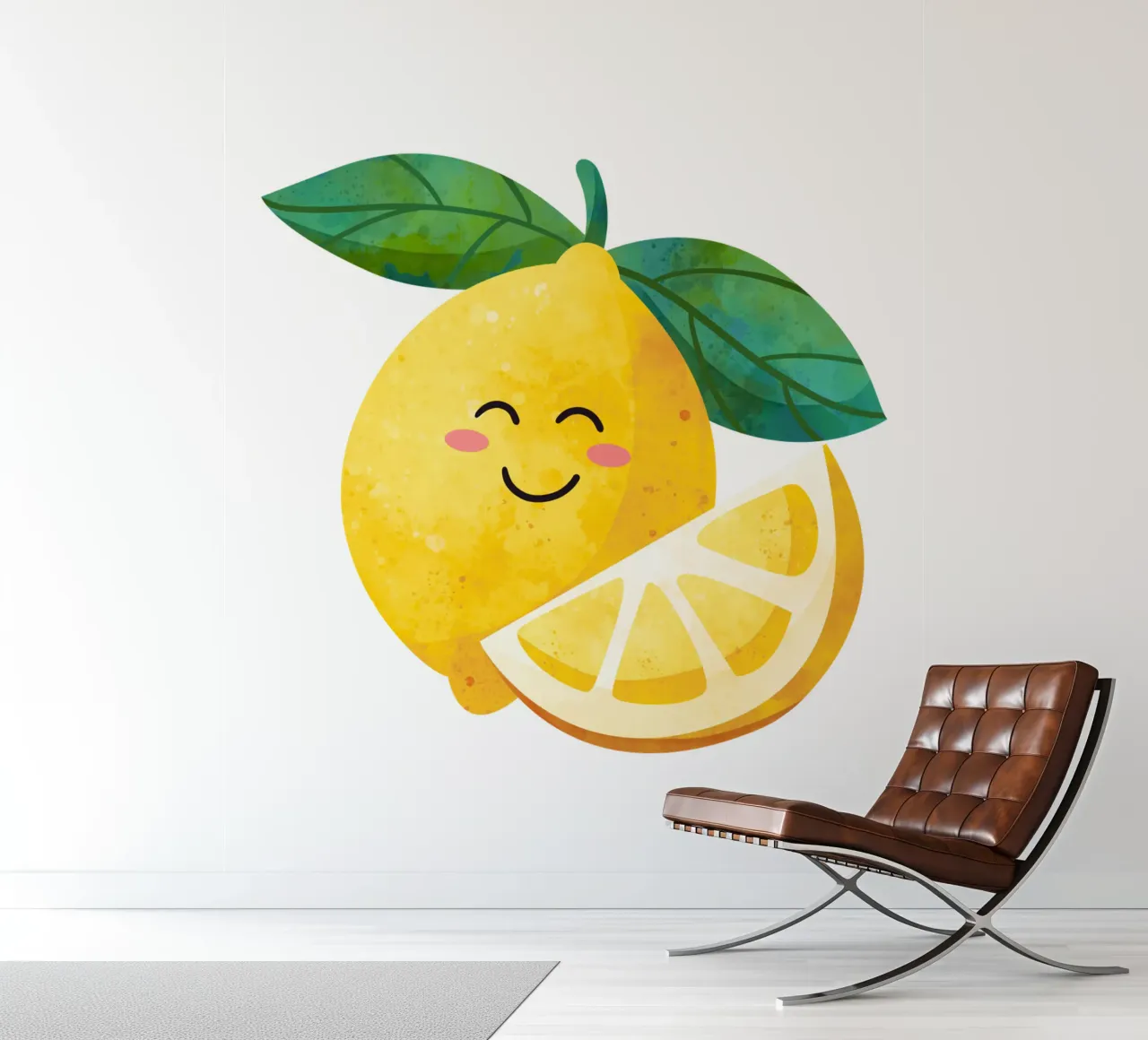 Niedliche kleine Zitrone, glückliche Zitrone drucken, Zitrone Kinderzimmer Kunst Fototapete von SunshinePrints