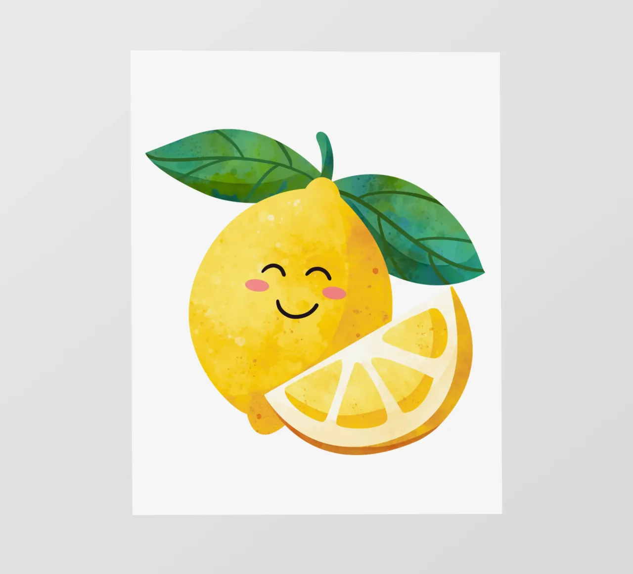 Niedliche kleine Zitrone, glückliche Zitrone drucken, Zitrone Kinderzimmer Kunst Fototapete von SunshinePrints