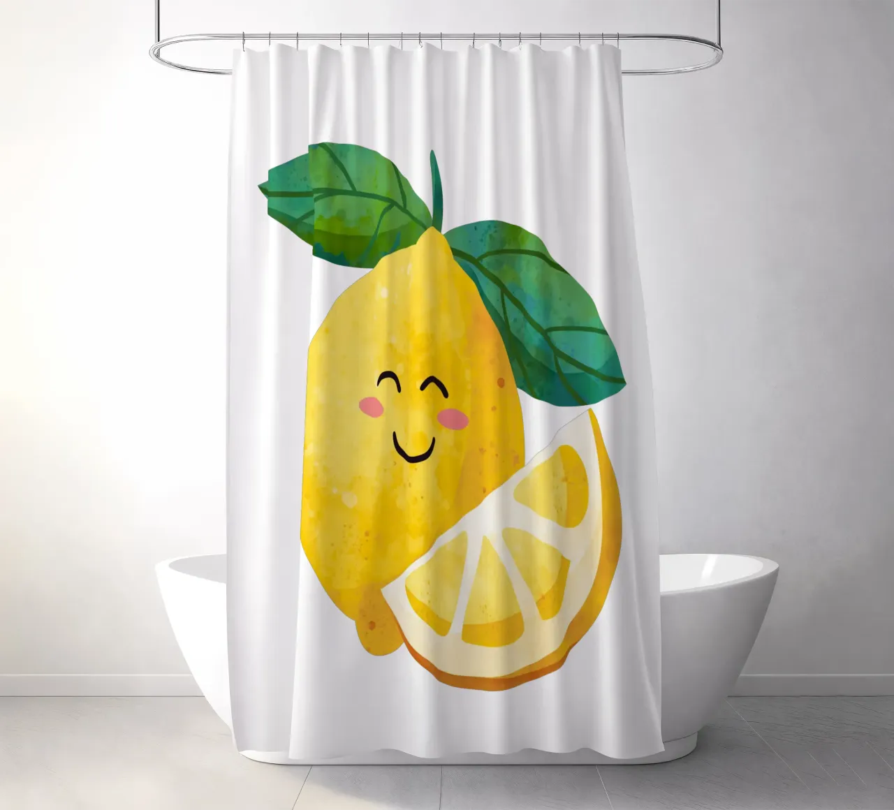 Niedliche kleine Zitrone, glückliche Zitrone drucken, Zitrone Kinderzimmer Kunst Duschvorhang von SunshinePrints