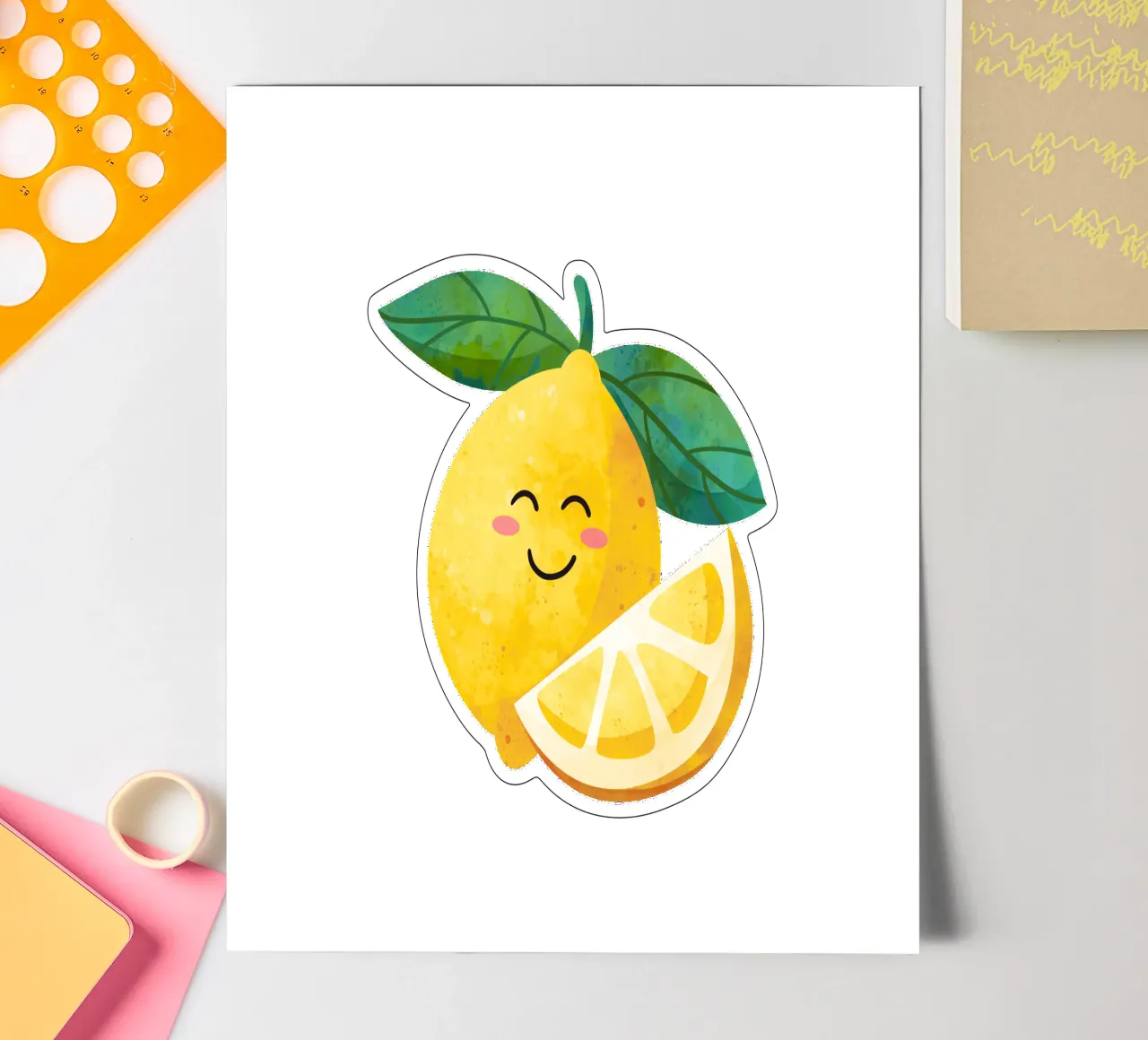 Niedliche kleine Zitrone, glückliche Zitrone drucken, Zitrone Kinderzimmer Kunst Stickerbogen von SunshinePrints