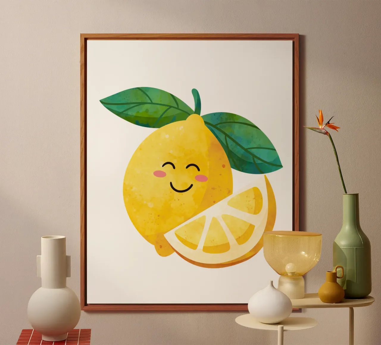Niedliche kleine Zitrone, glückliche Zitrone drucken, Zitrone Kinderzimmer Kunst Alu-Dibond von SunshinePrints