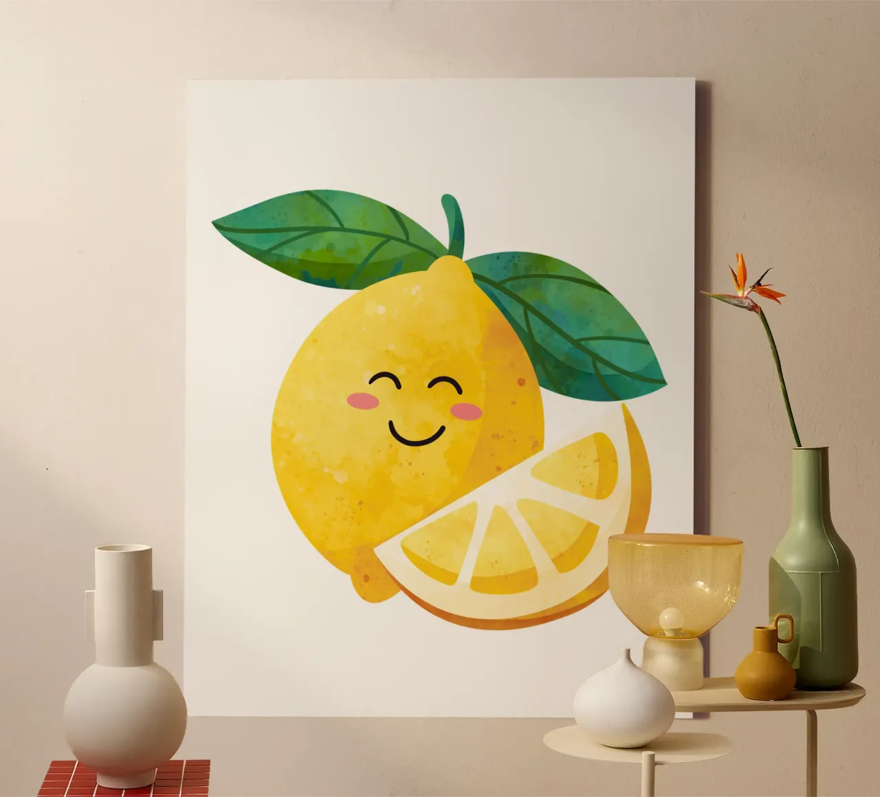 Niedliche kleine Zitrone, glückliche Zitrone drucken, Zitrone Kinderzimmer Kunst Leinwand von SunshinePrints