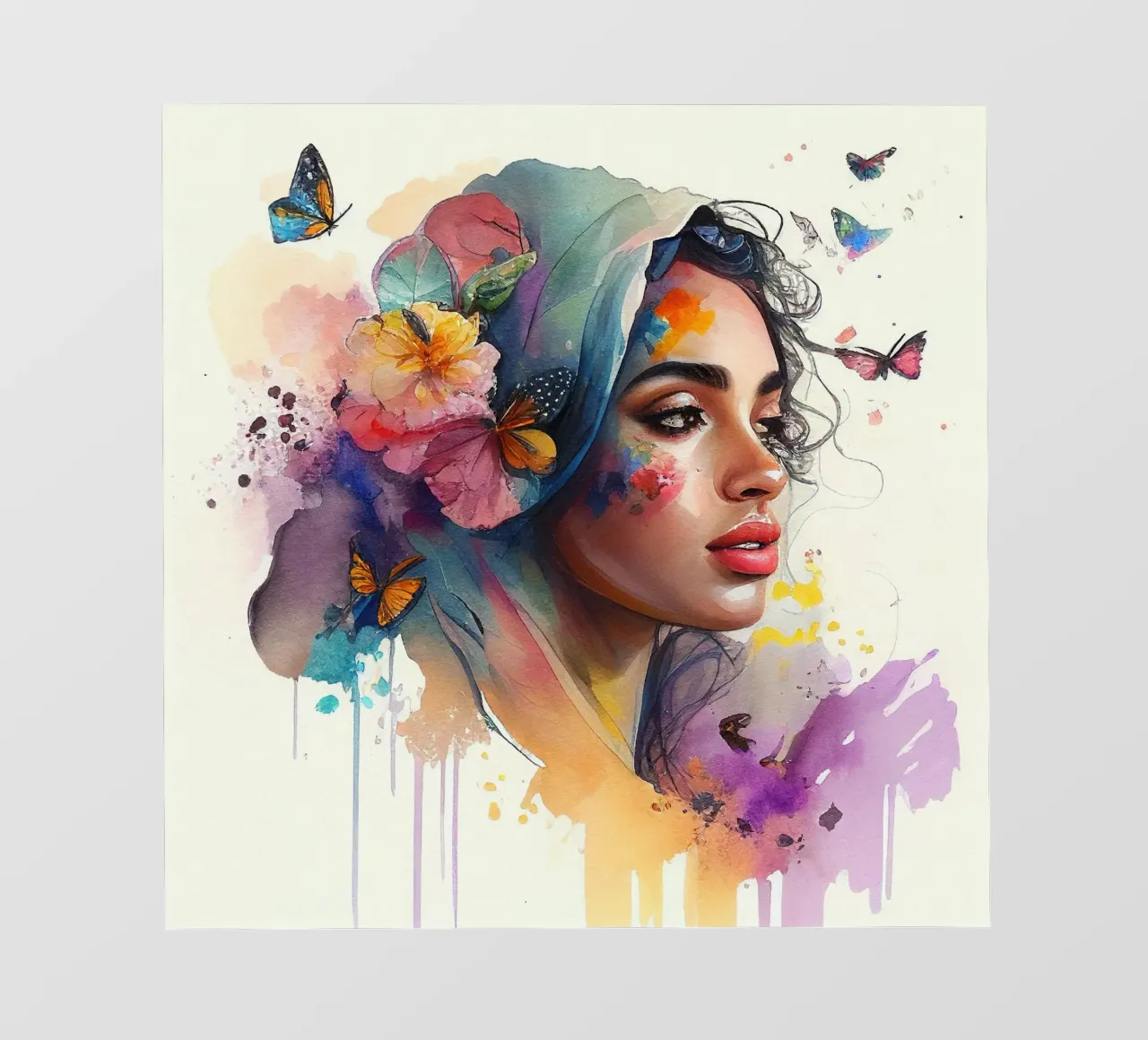 Acquerello floreale Donna araba pellicola backlit da Chromatic Fusion Studio