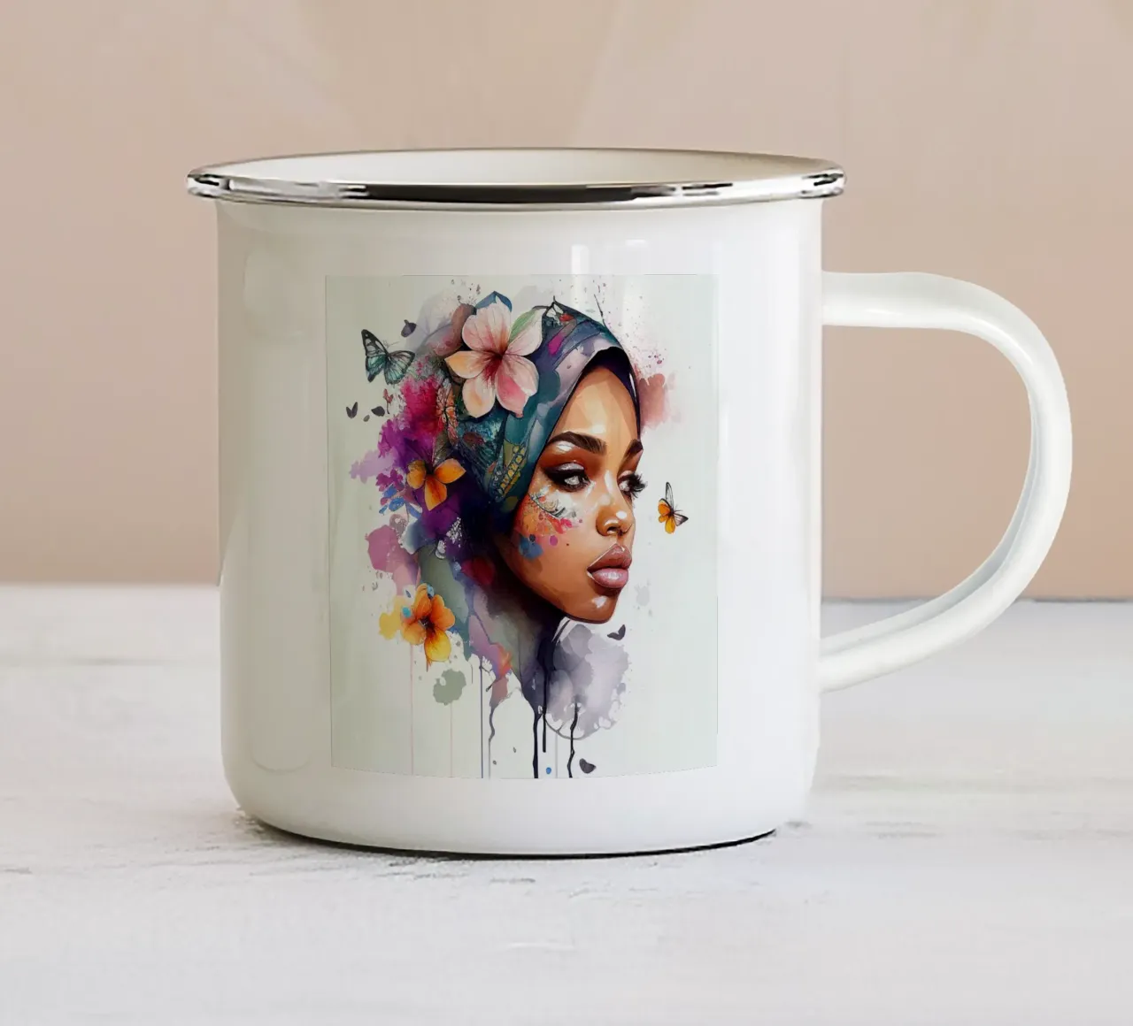 Acquerello floreale Donna araba tazza in smalto da Chromatic Fusion Studio