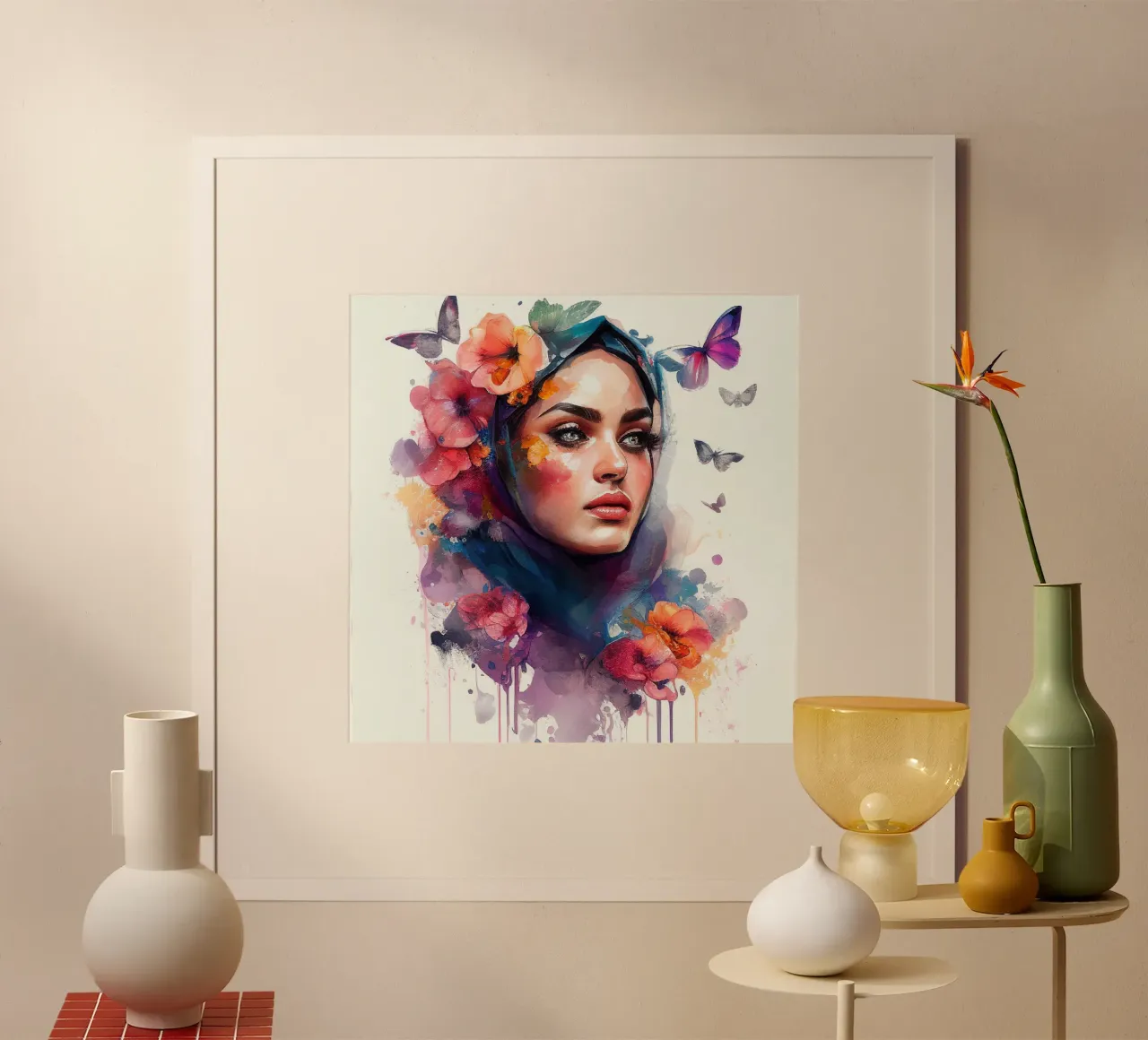 Acquerello floreale Donna araba poster da Chromatic Fusion Studio