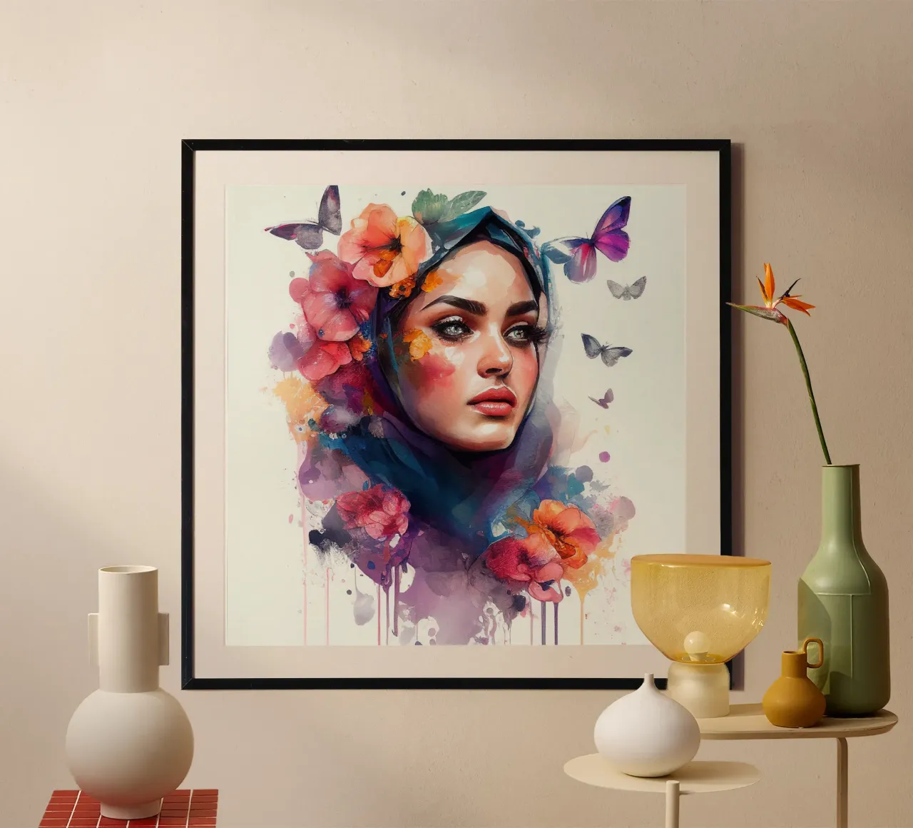Acquerello floreale Donna araba poster da Chromatic Fusion Studio