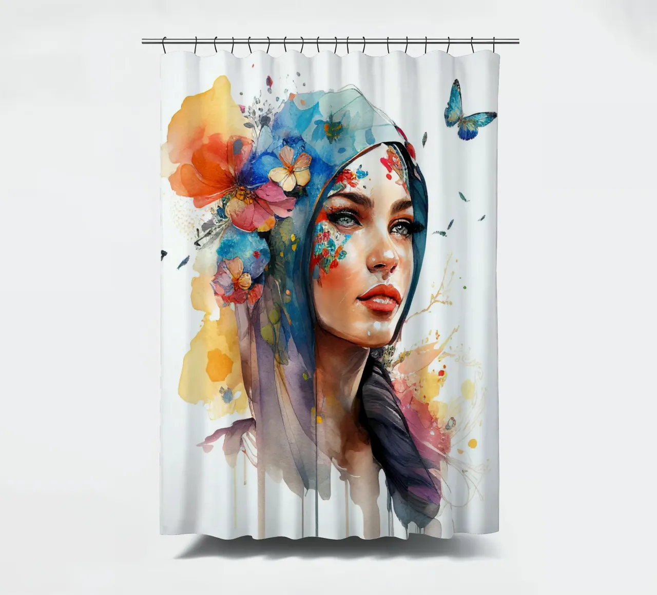 Watercolor Floral Arabian Woman shower curtain by Chromatic Fusion Studio