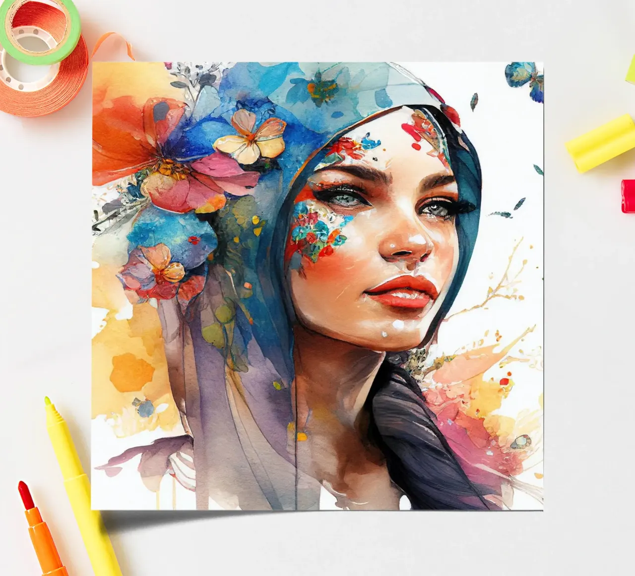 Watercolor Floral Arabian Woman sticker sheet by Chromatic Fusion Studio