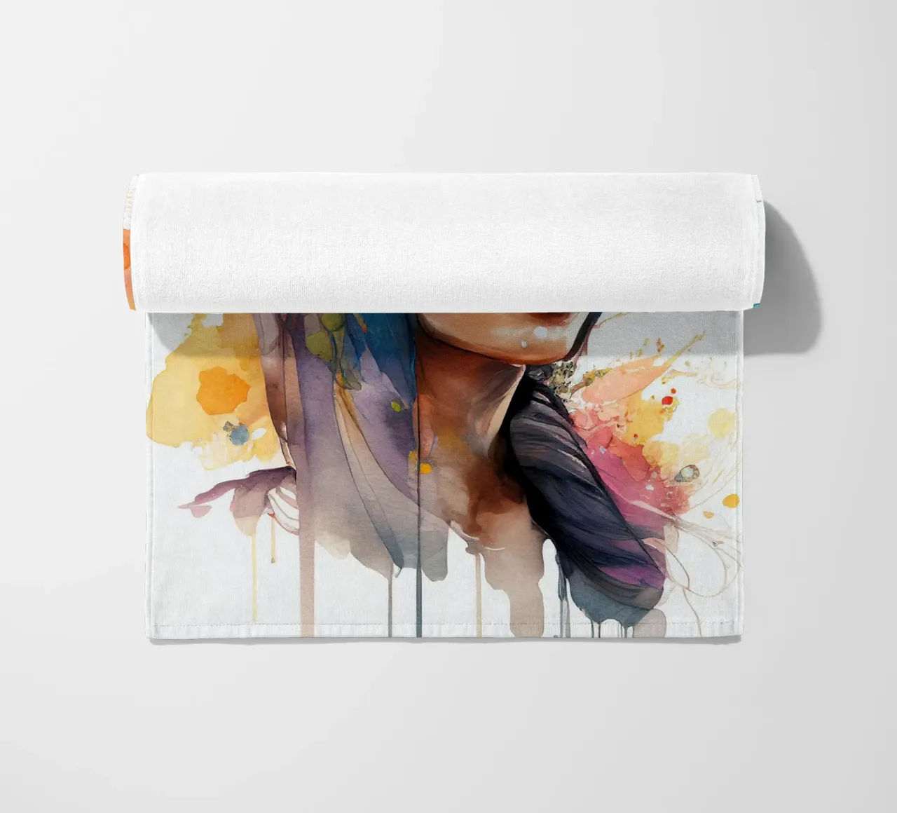 Acquerello floreale Donna araba telo mare da Chromatic Fusion Studio