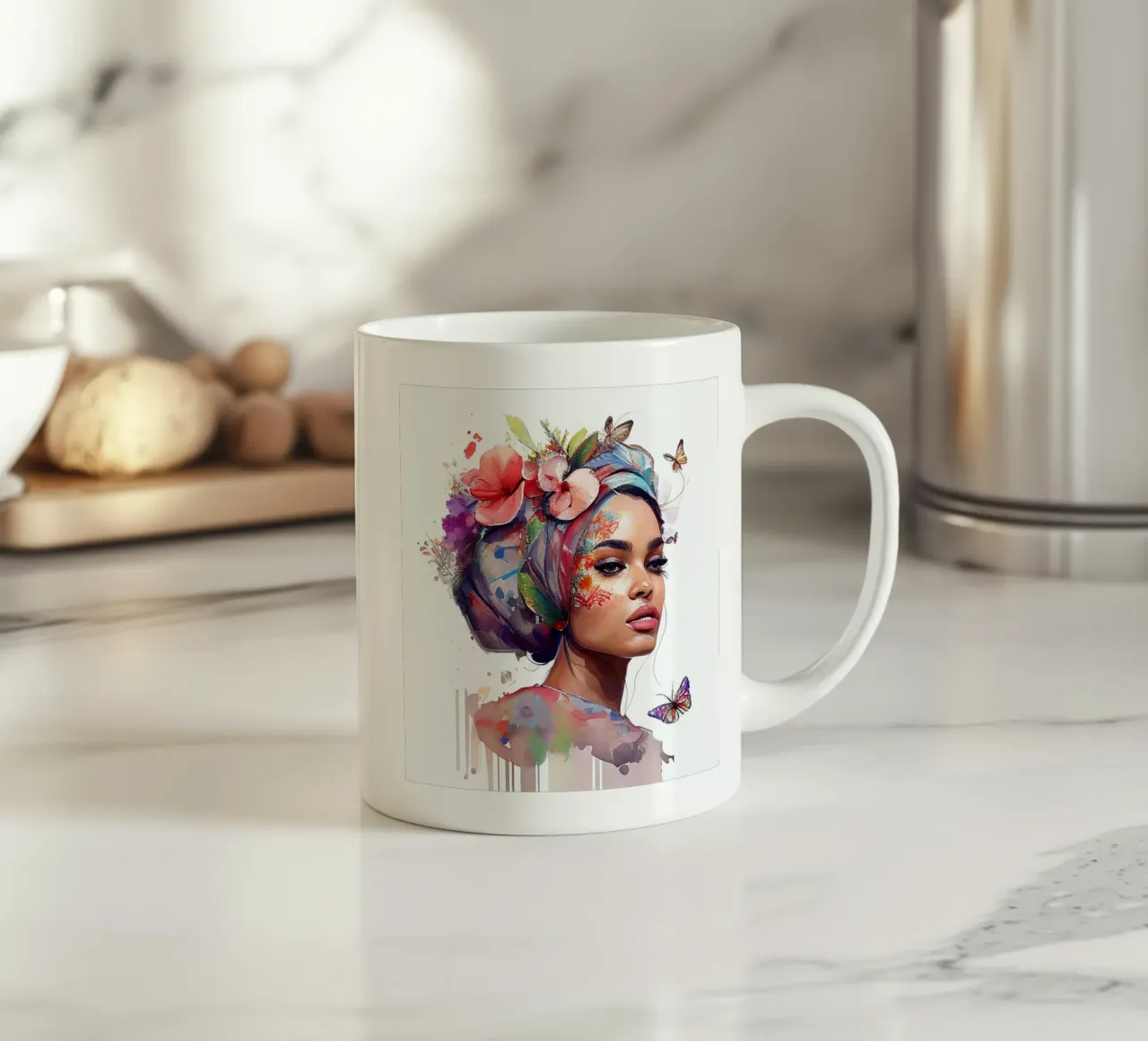 Acquerello floreale Donna araba tazza in ceramica da Chromatic Fusion Studio
