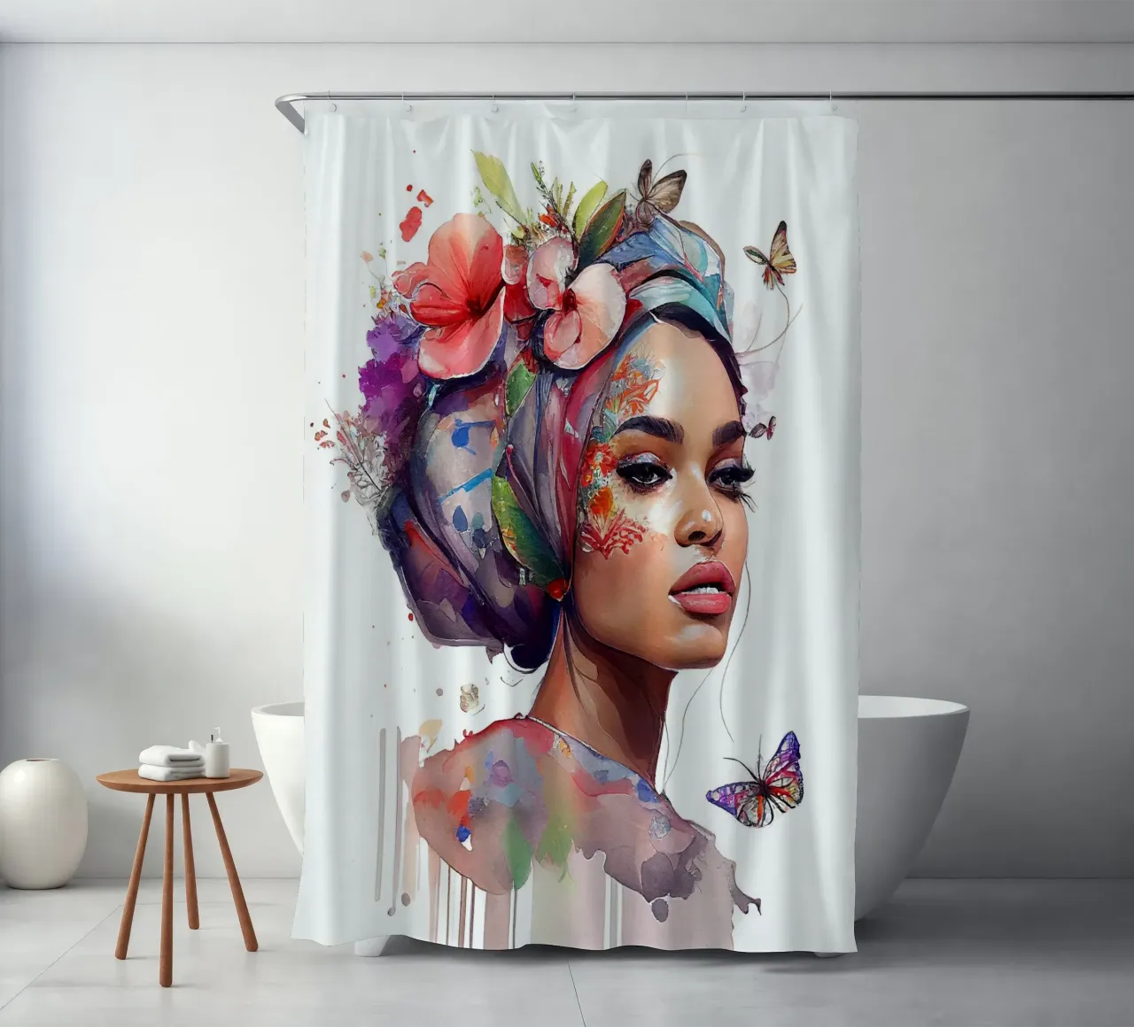 Acquerello floreale Donna araba tenda da doccia da Chromatic Fusion Studio