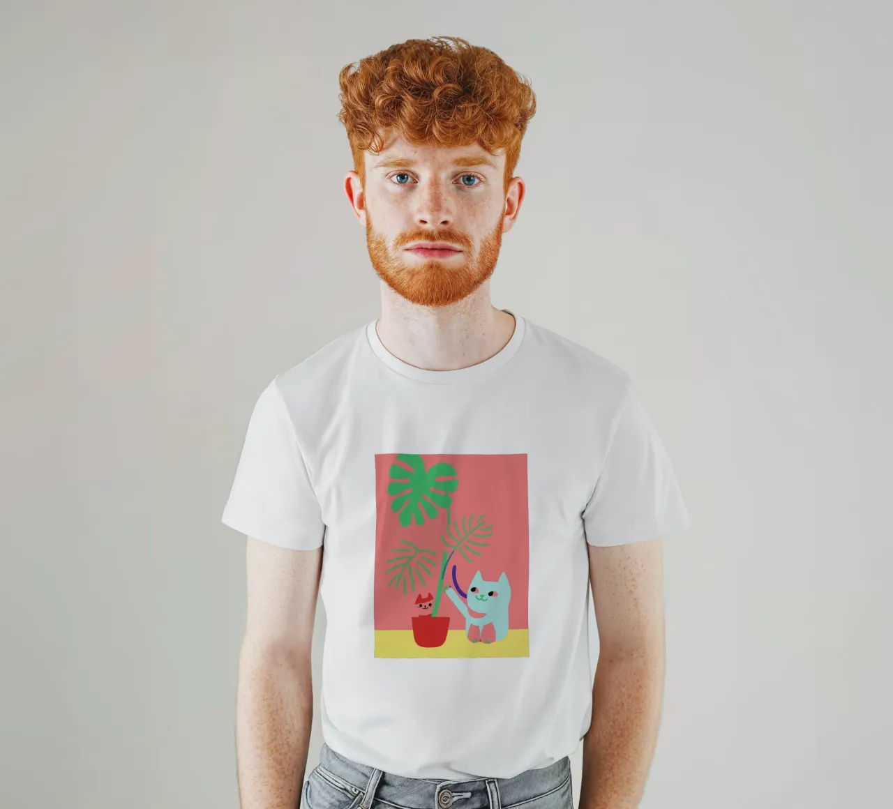 Fiori di Monstera e gatti t-shirt da TRENDY POSTER SHOP