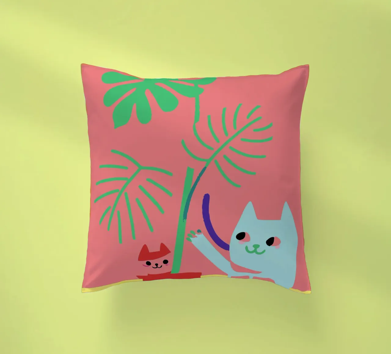 Fiori di Monstera e gatti cuscino da TRENDY POSTER SHOP