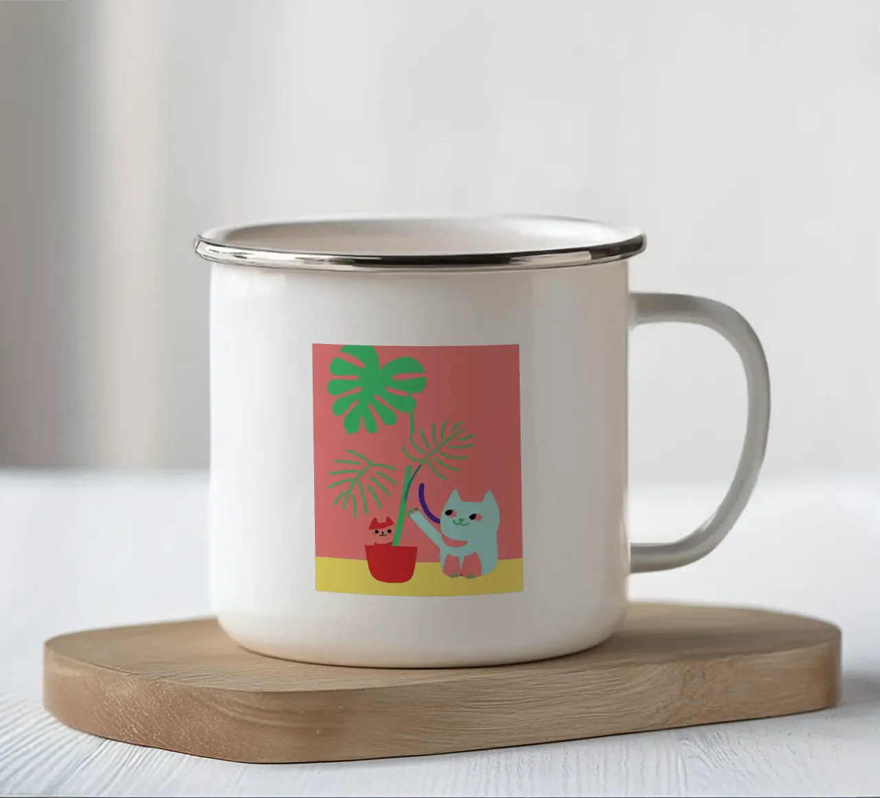 Fiori di Monstera e gatti tazza in smalto da TRENDY POSTER SHOP