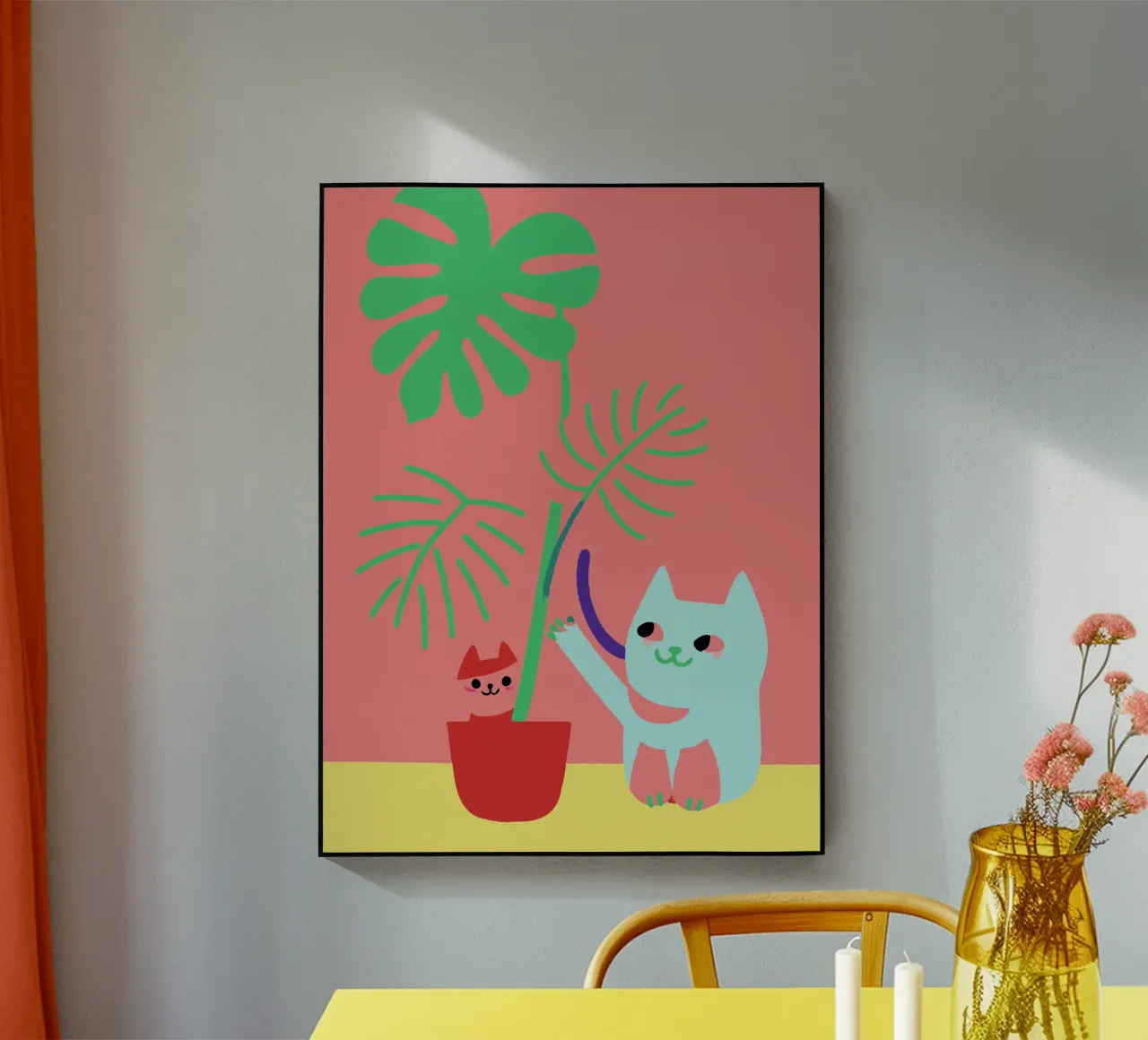 Fiori di Monstera e gatti plexiglass da TRENDY POSTER SHOP