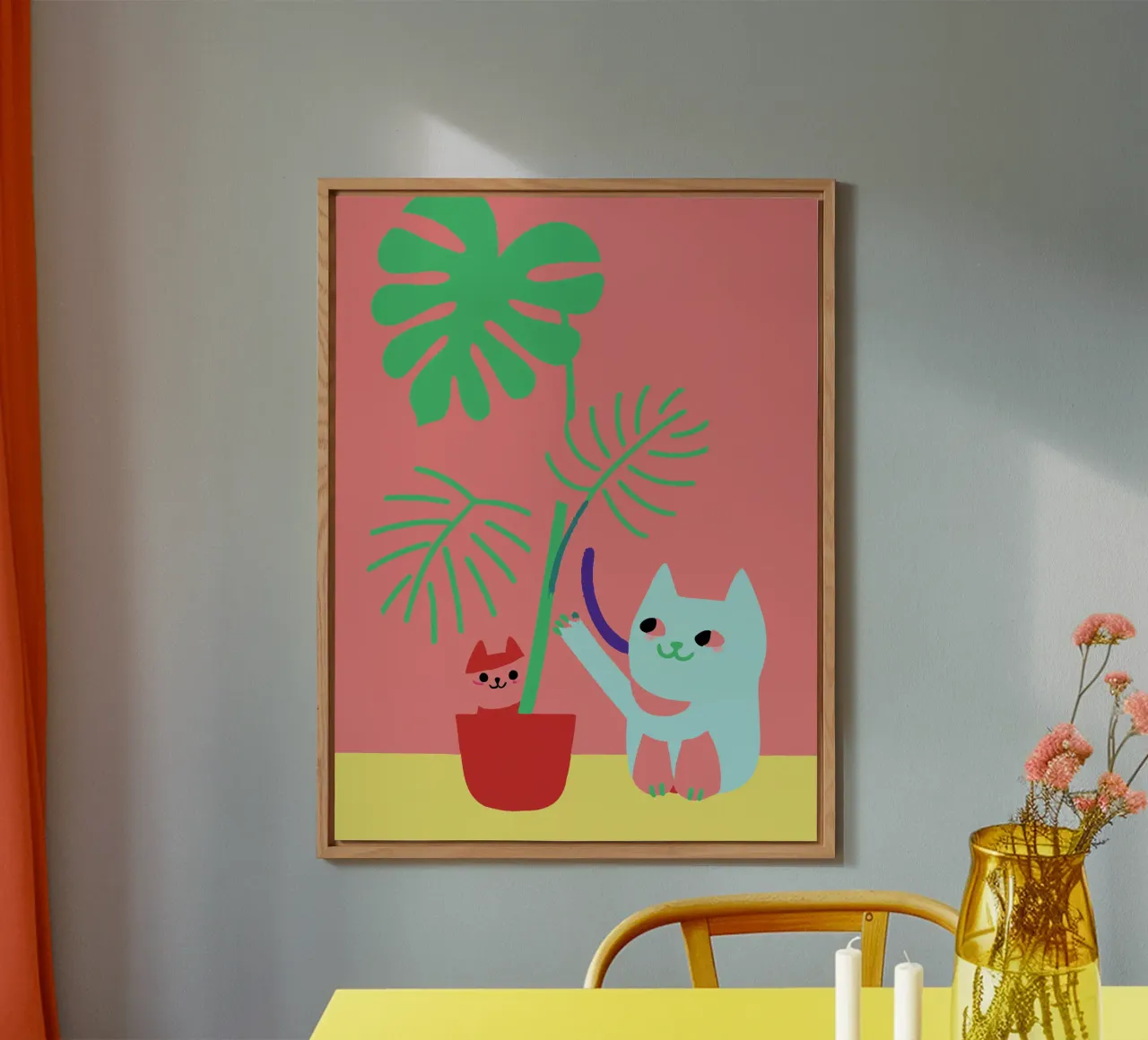 Fiori di Monstera e gatti alluminio dibond da TRENDY POSTER SHOP