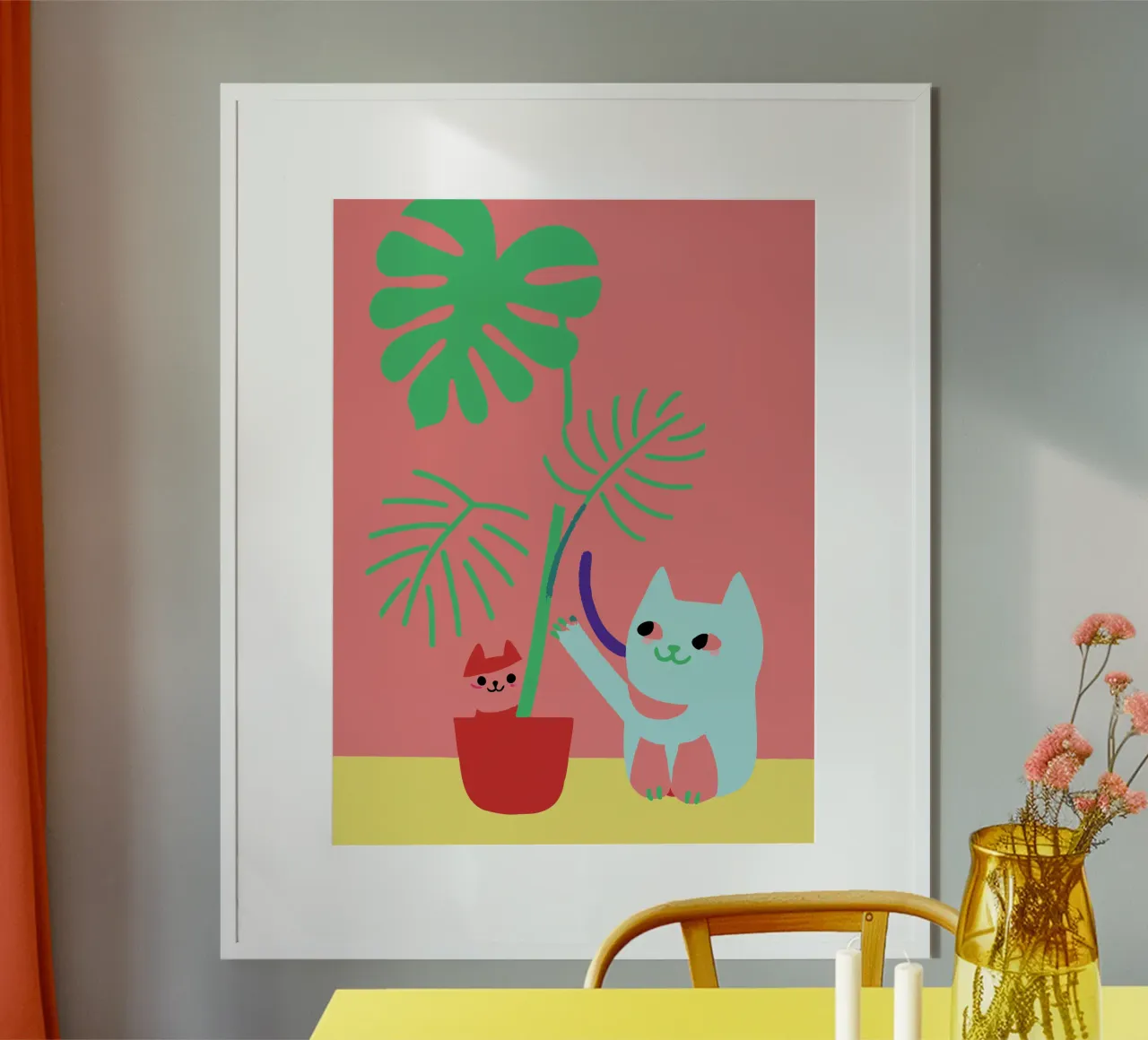 Fiori di Monstera e gatti poster da TRENDY POSTER SHOP