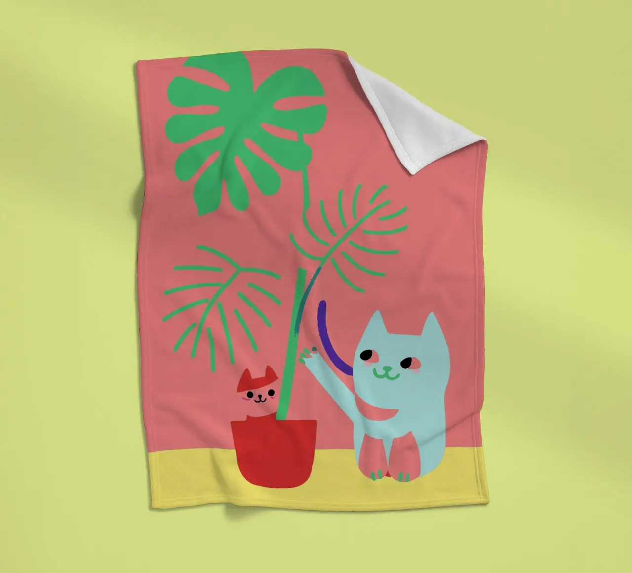 Fiori di Monstera e gatti coperta in pile da TRENDY POSTER SHOP