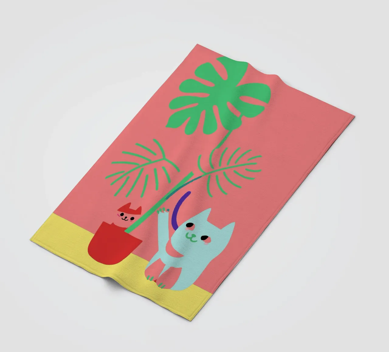 Fiori di Monstera e gatti coperta in pile da TRENDY POSTER SHOP