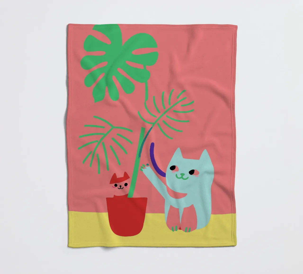Fiori di Monstera e gatti coperta in pile da TRENDY POSTER SHOP