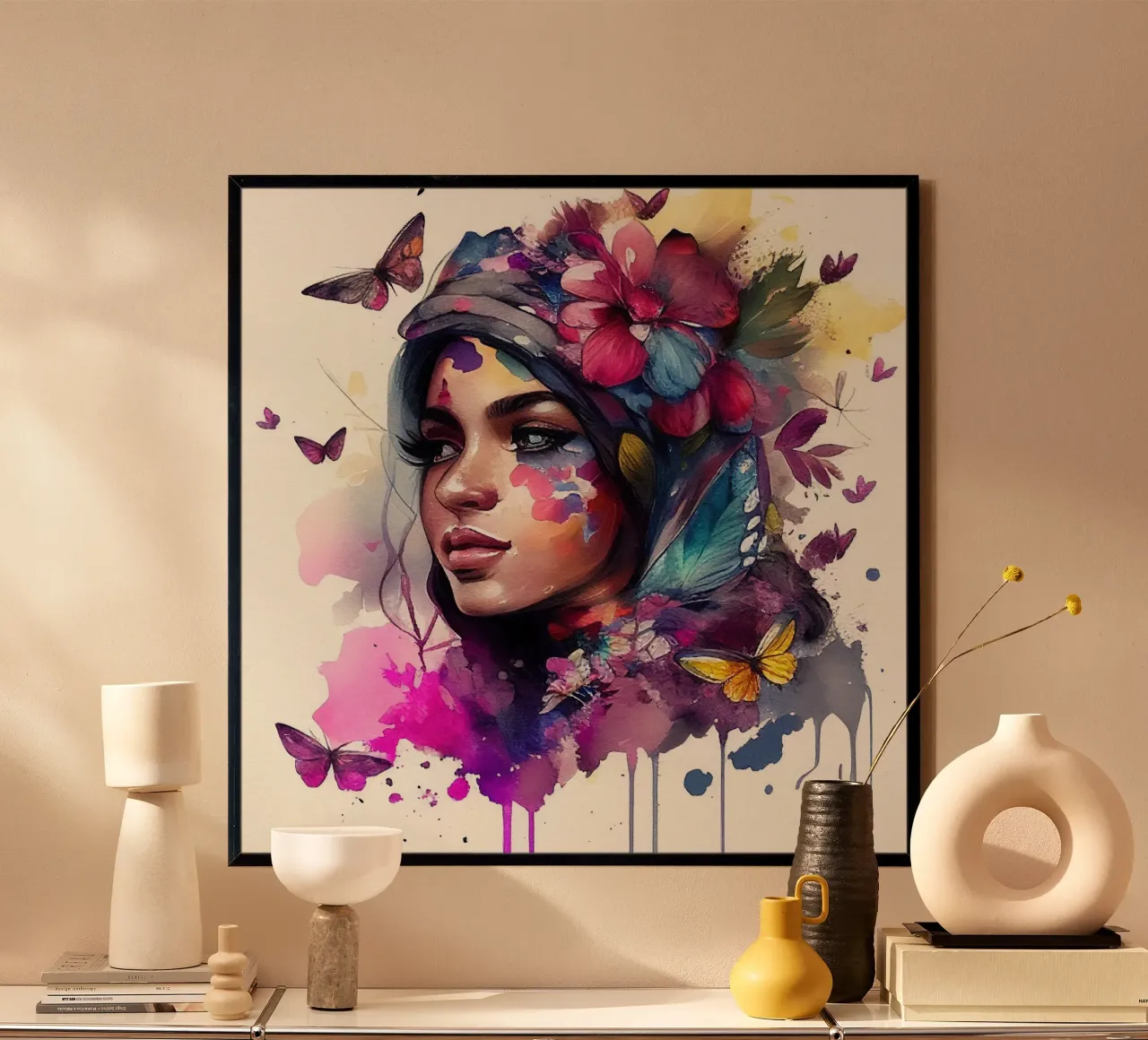 Acquerello floreale Donna araba poster da Chromatic Fusion Studio