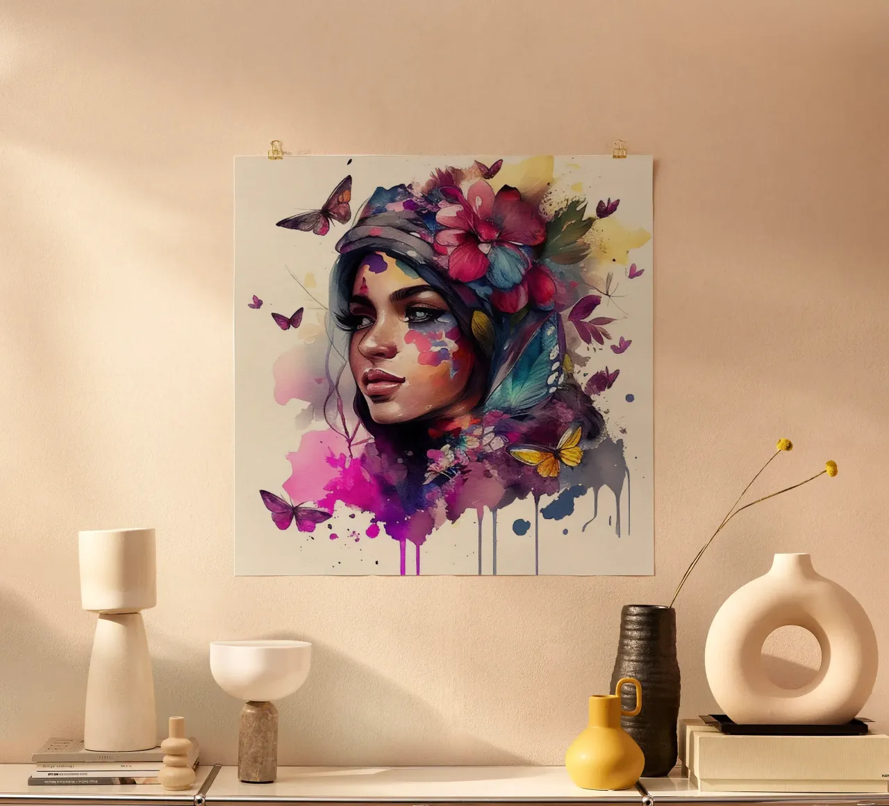 Acquerello floreale Donna araba poster da Chromatic Fusion Studio