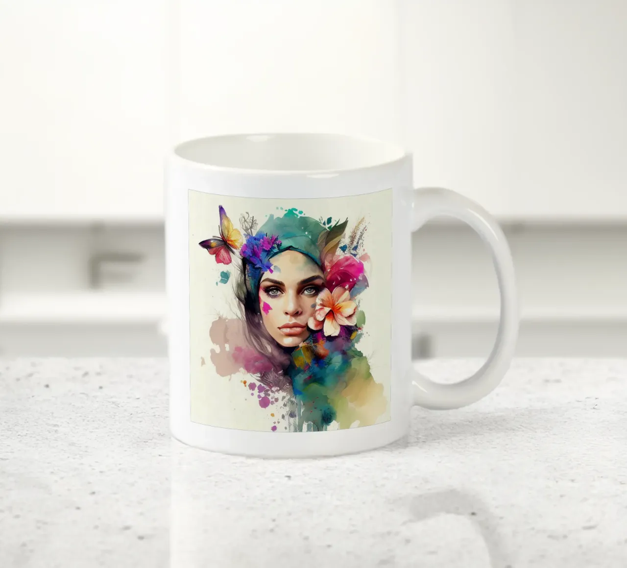 Acquerello floreale Donna araba tazza in ceramica da Chromatic Fusion Studio