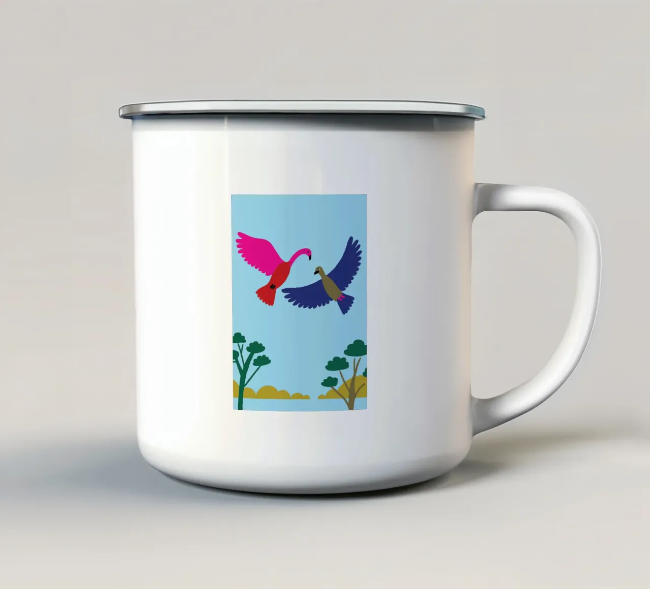 Twee vogels emaille mok van TRENDY POSTER SHOP