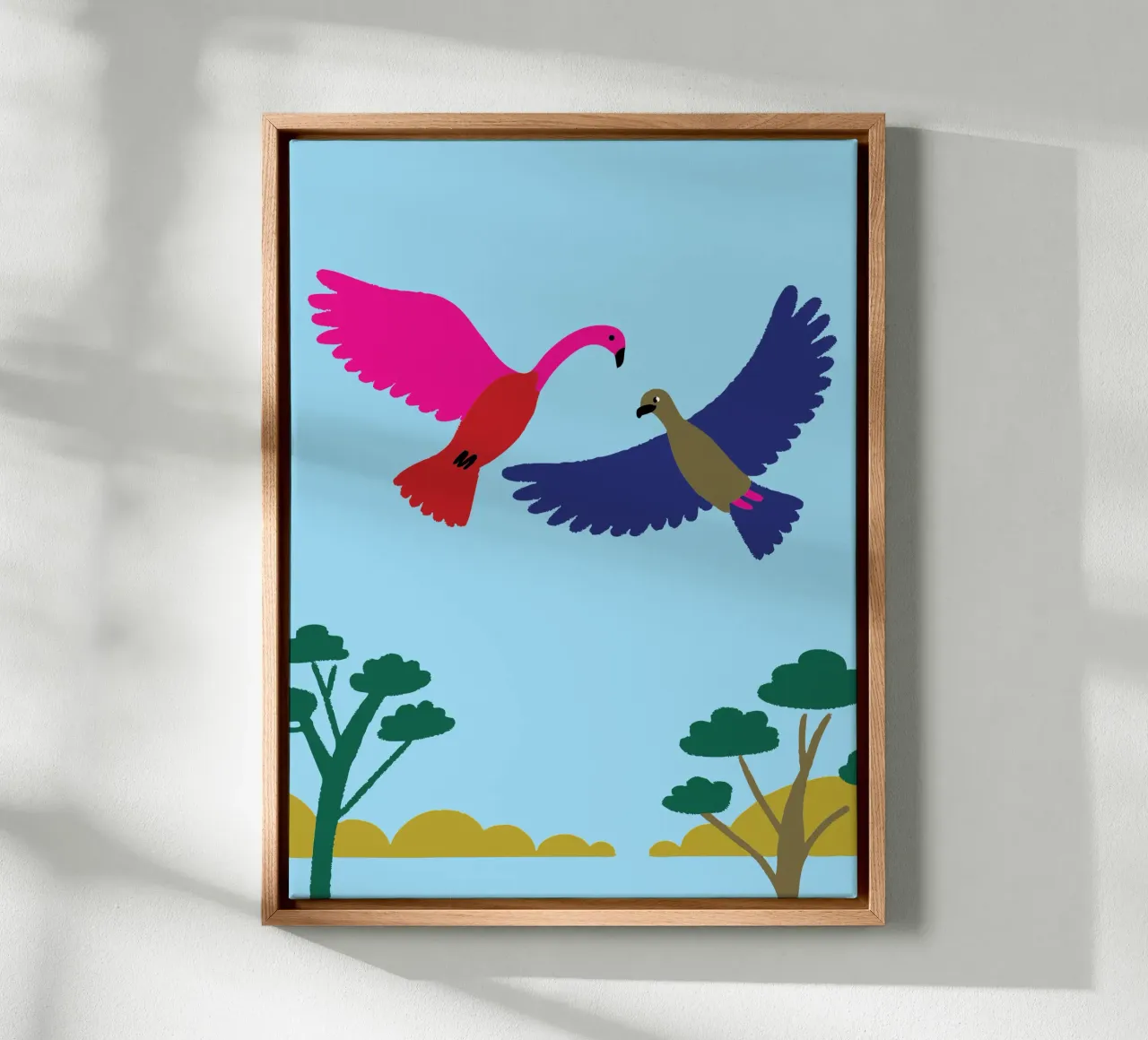 Twee vogels canvas met Baklijst van TRENDY POSTER SHOP