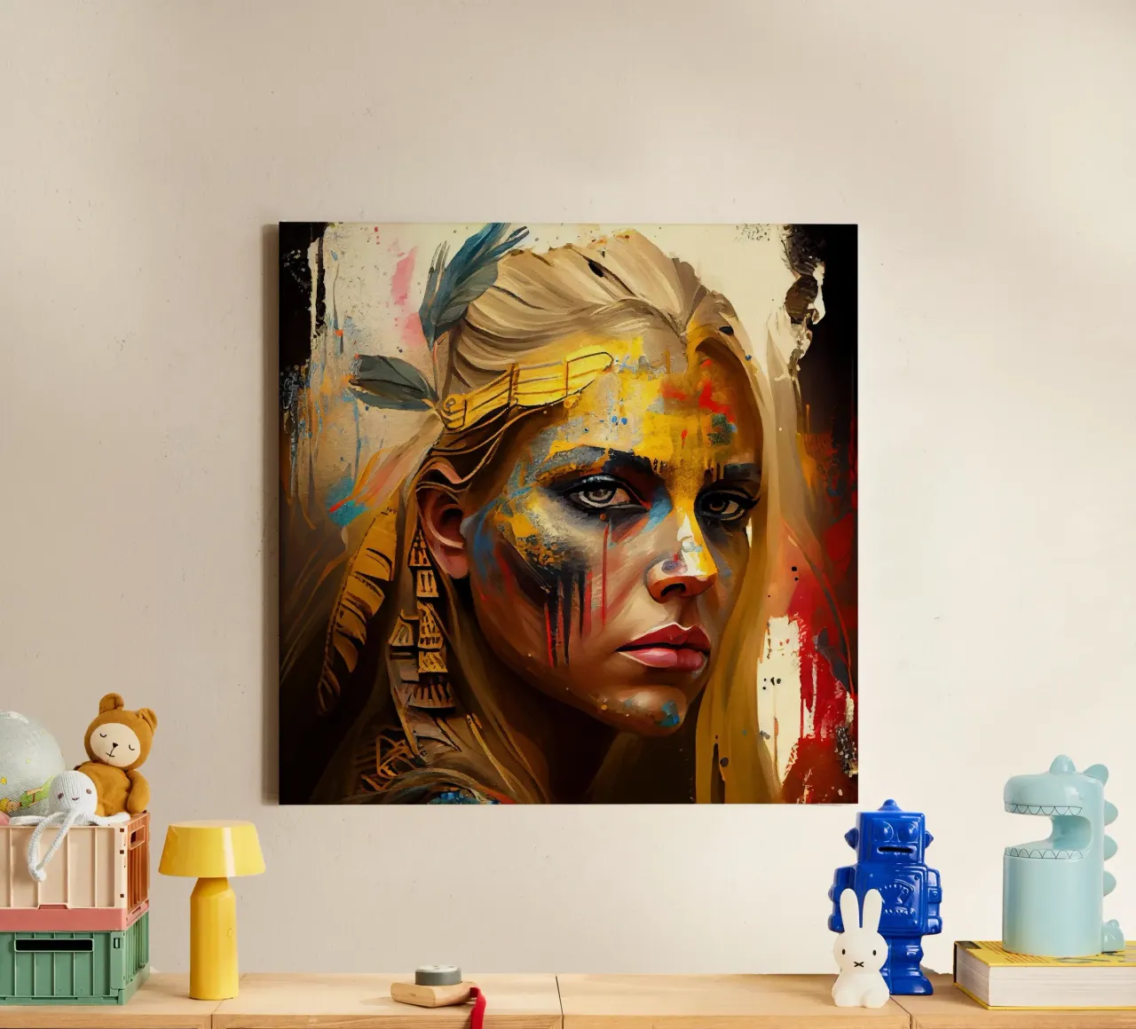 Poderosa mujer guerrera lienzo con Marco flotante de Chromatic Fusion Studio