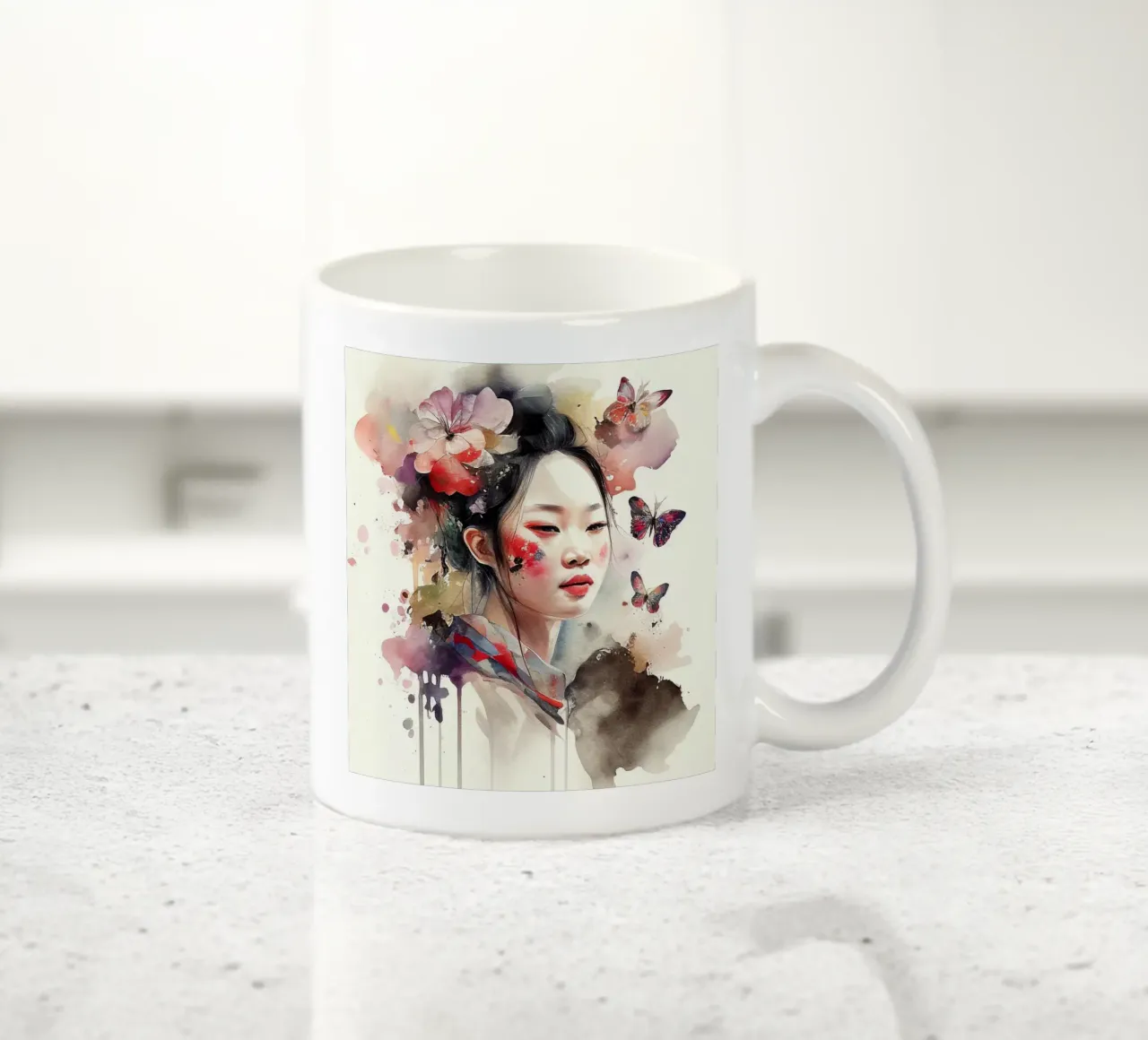 Acquerello floreale Donna asiatica tazza in ceramica da Chromatic Fusion Studio