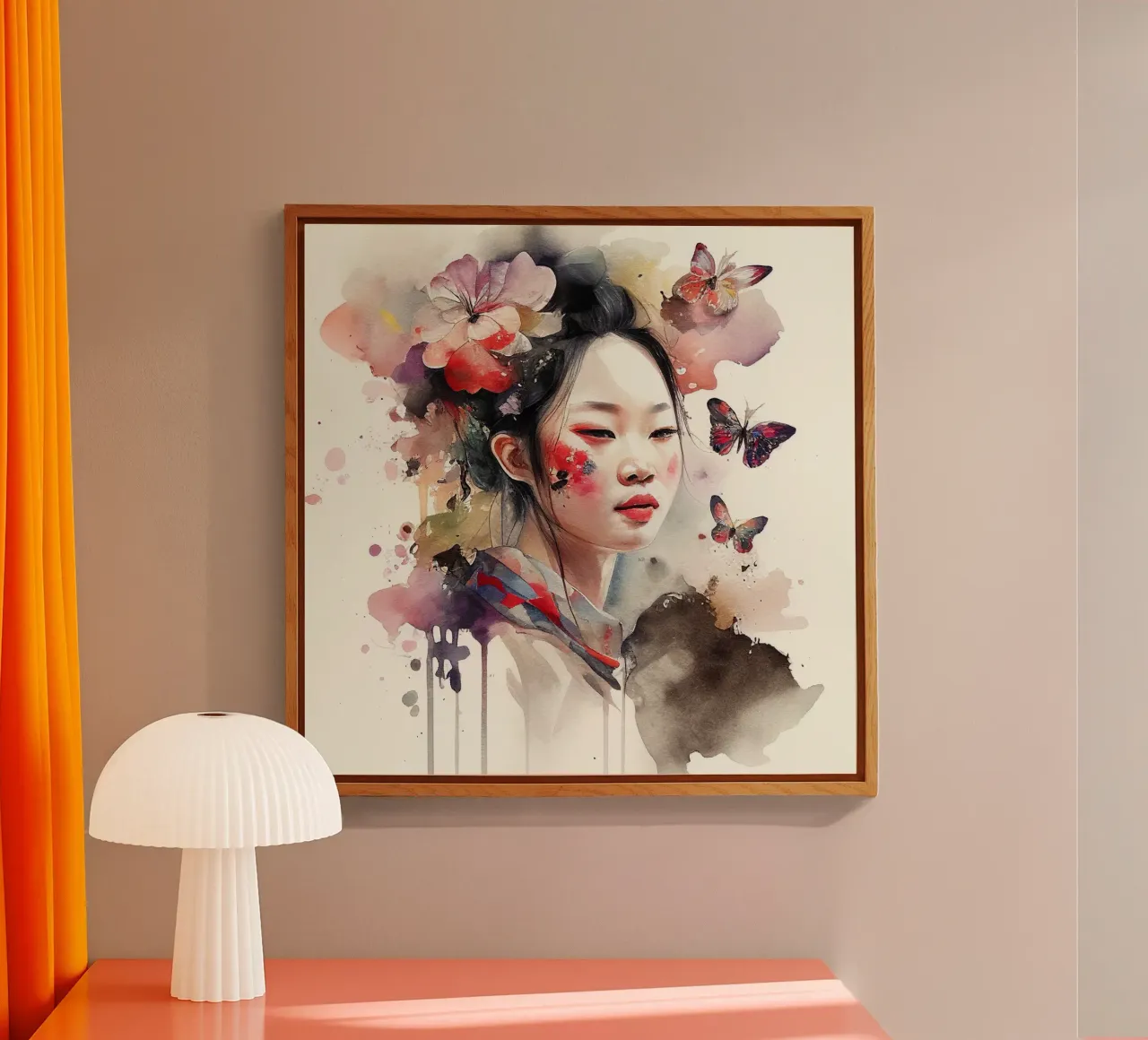 Acquerello floreale Donna asiatica plexiglass da Chromatic Fusion Studio