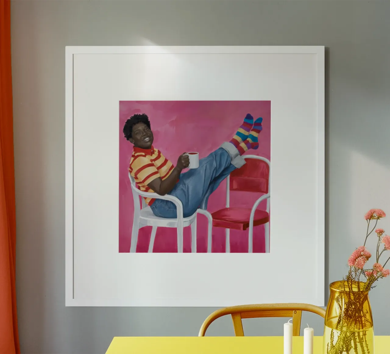 Comfort a righe rilassato poster con telaio in plastica da Ebony Carpenter