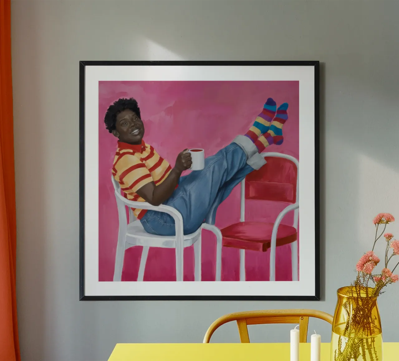 Comfort a righe rilassato poster con telaio in plastica da Ebony Carpenter