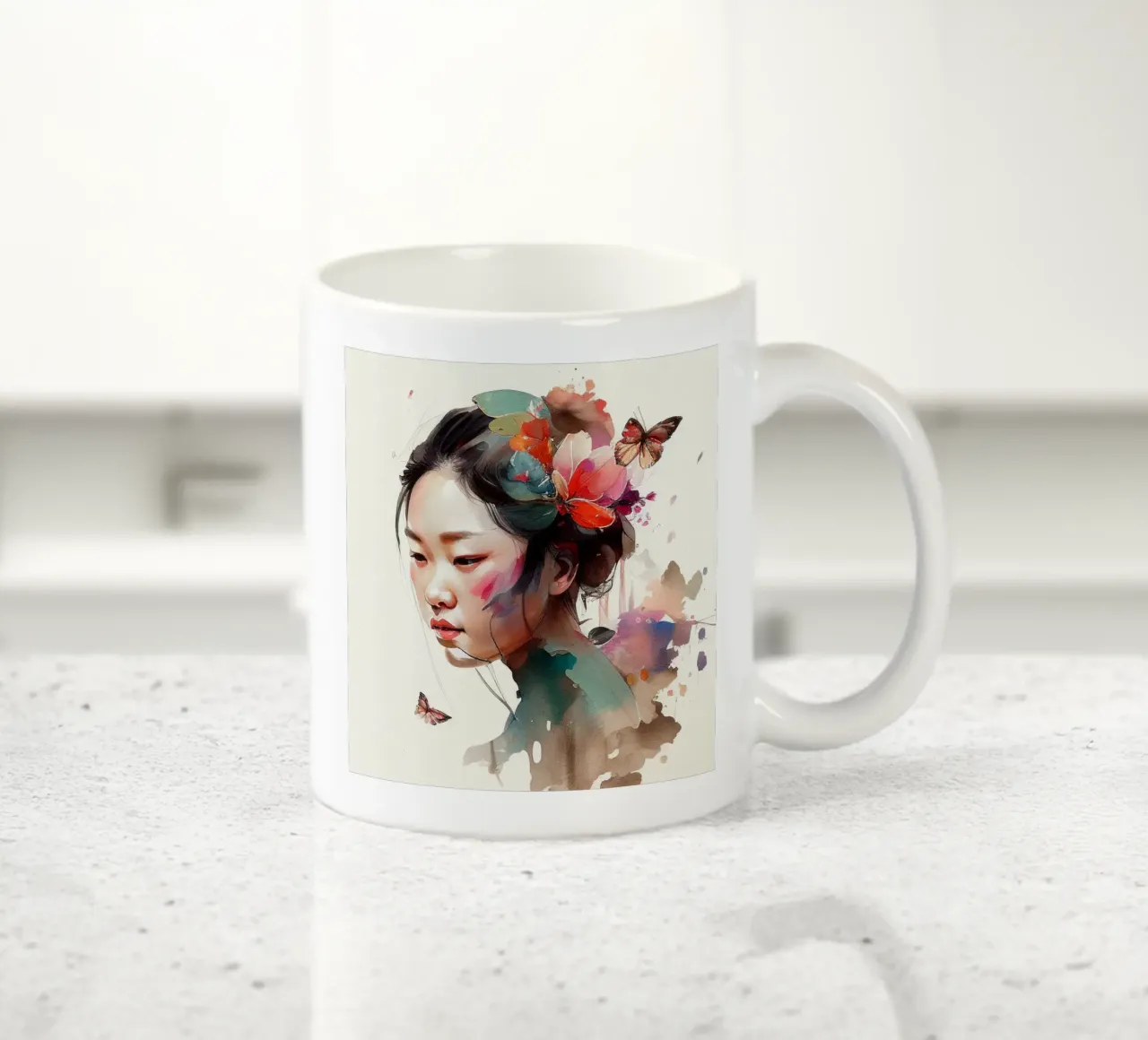 Acquerello floreale Donna asiatica tazza in ceramica da Chromatic Fusion Studio