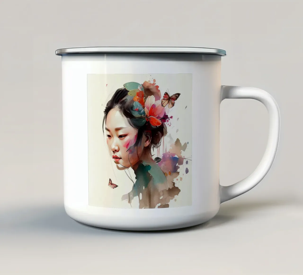 Acquerello floreale Donna asiatica tazza in smalto da Chromatic Fusion Studio