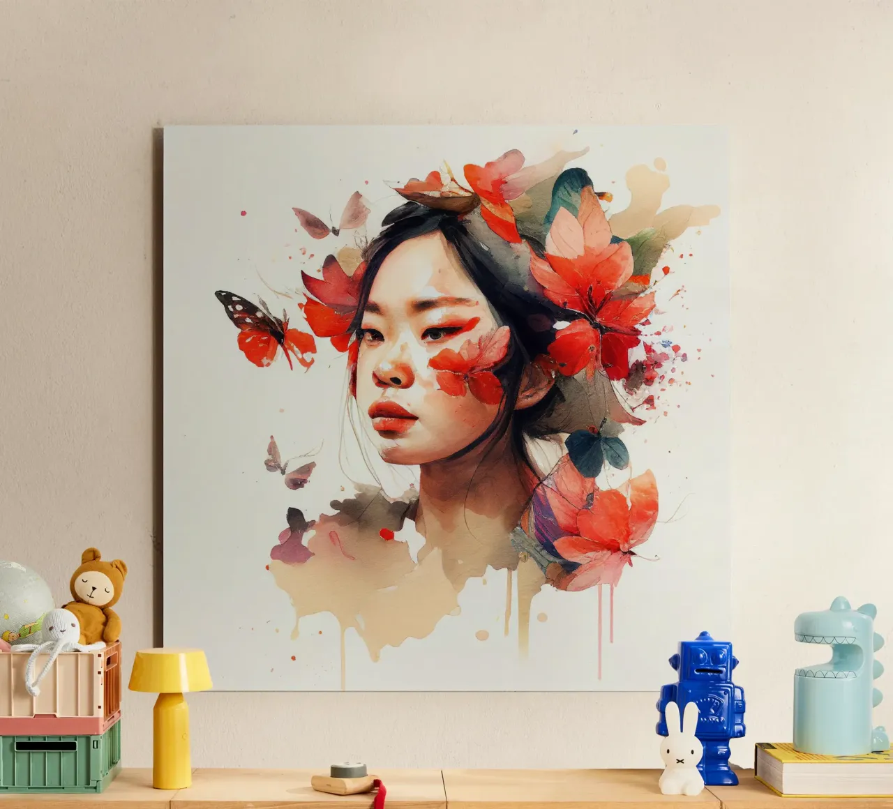 Acquerello floreale Donna asiatica alluminio dibond da Chromatic Fusion Studio