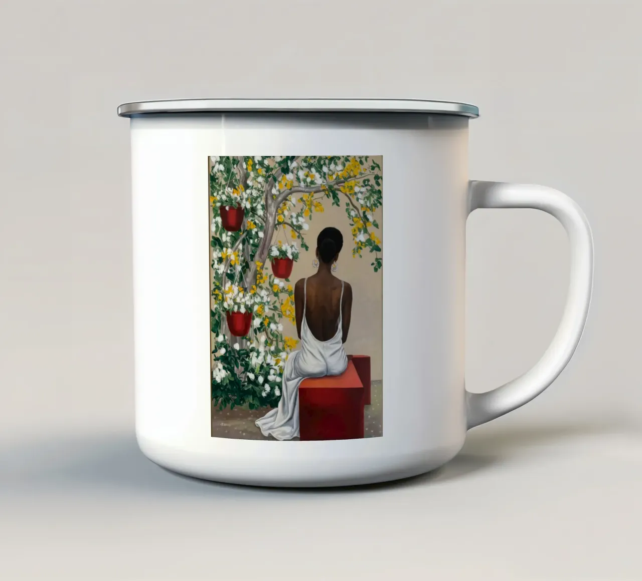 Contemplatieve tuin sereniteit emaille mok van Ebony Carpenter