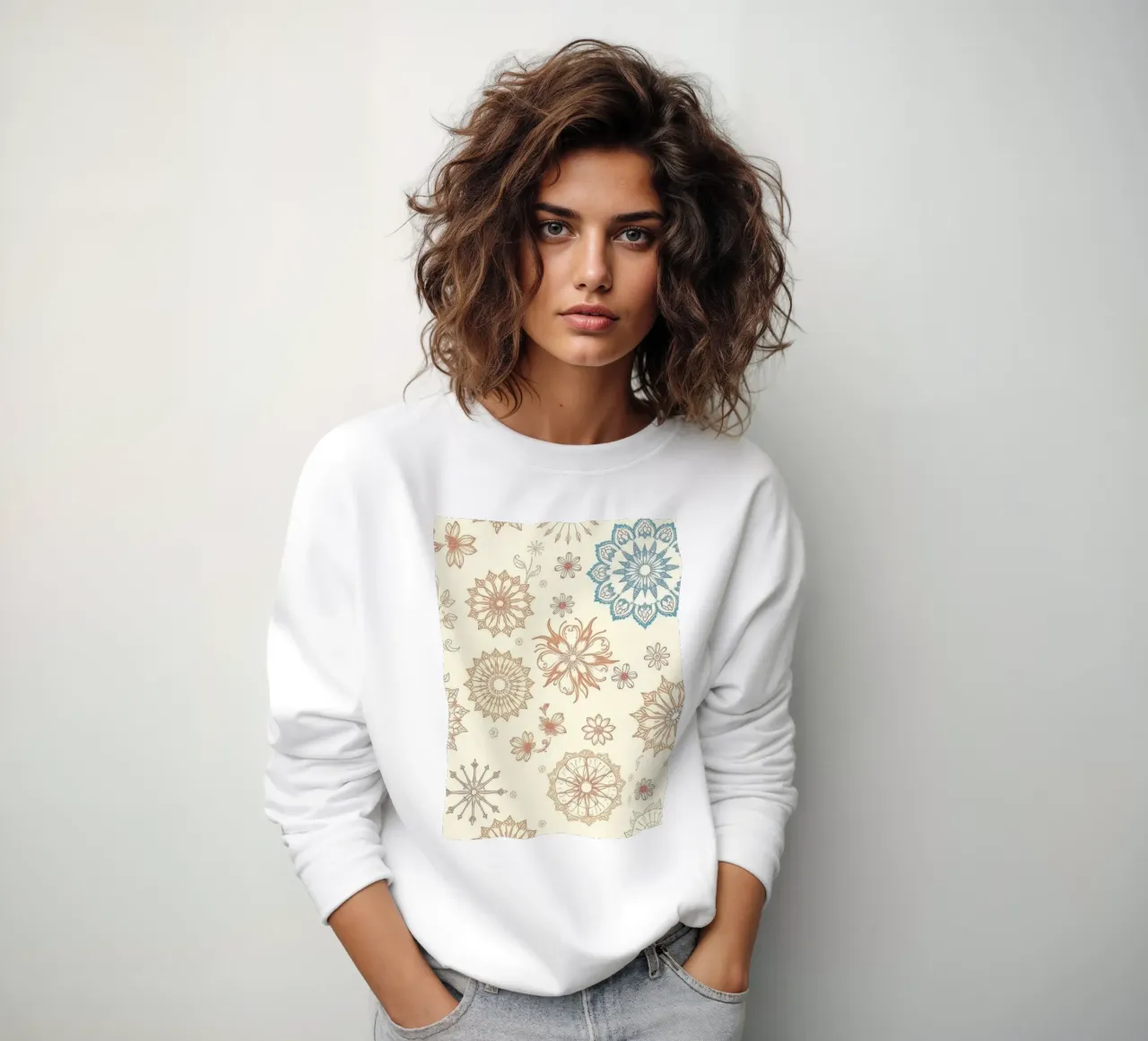 Floral pattern design with intricate detailing in soft tones sweatshirt by DesignDoodle