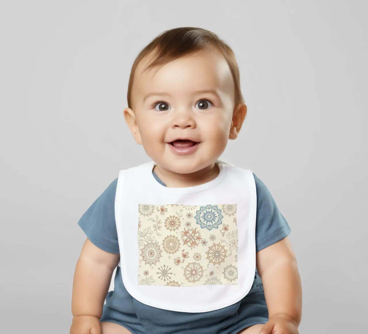 Floral pattern design with intricate detailing in soft tones baby bib by DesignDoodle