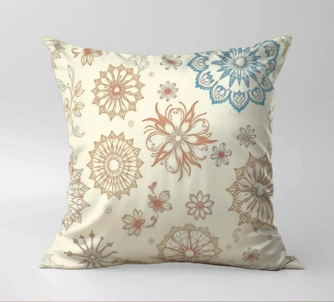Floral pattern design with intricate detailing in soft tones decorative cushion by DesignDoodle