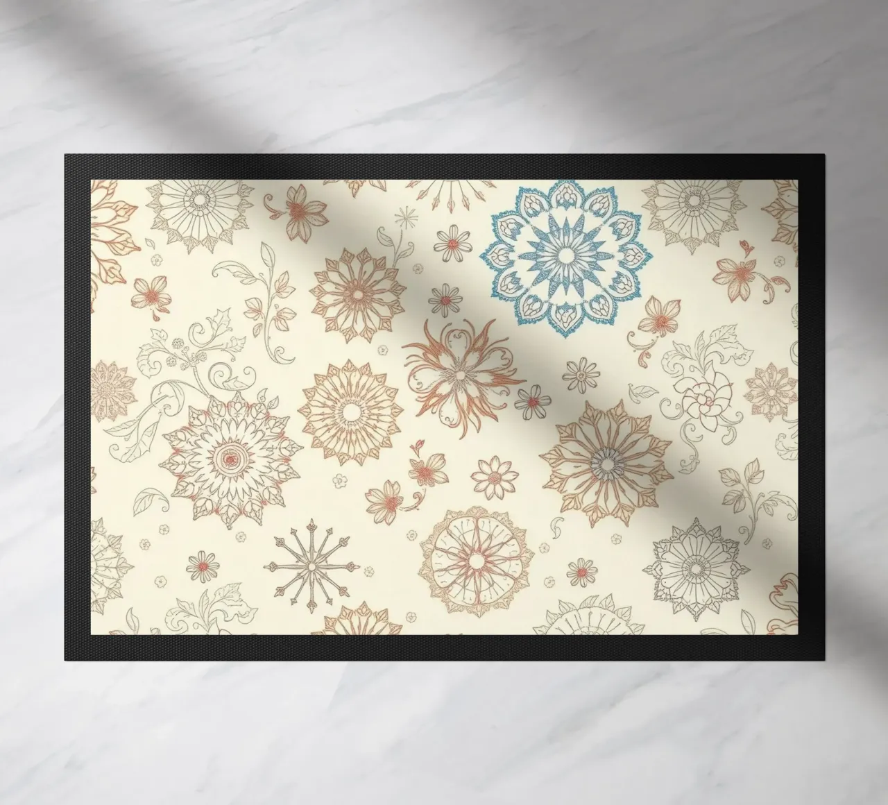 Floral pattern design with intricate detailing in soft tones doormat by DesignDoodle
