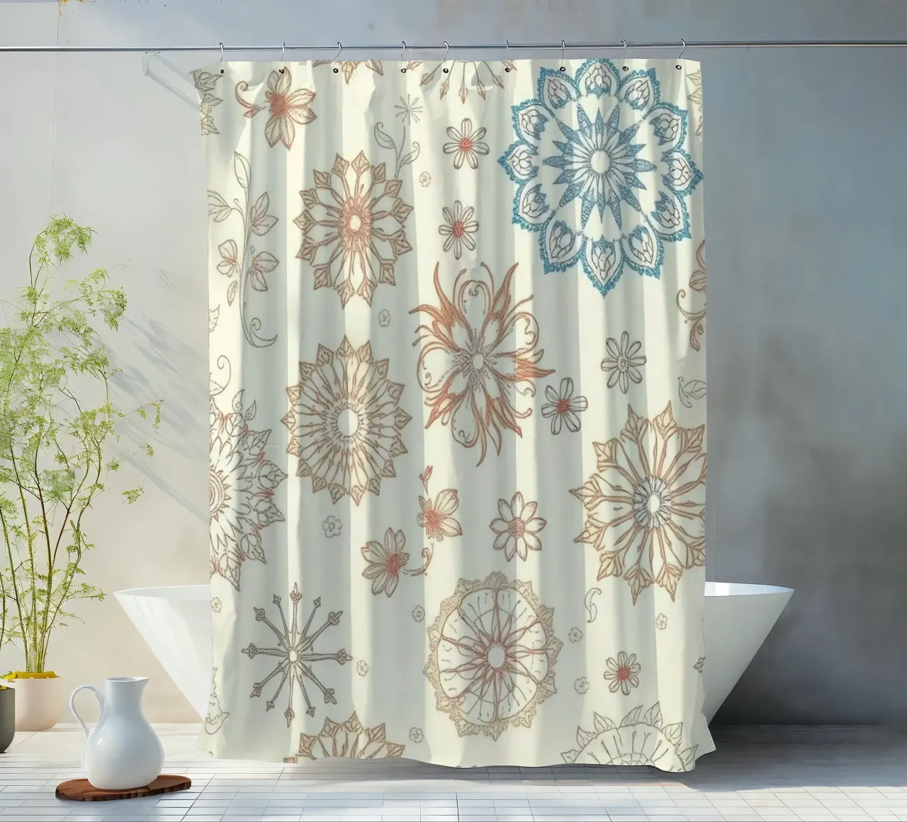 Floral pattern design with intricate detailing in soft tones shower curtain by DesignDoodle