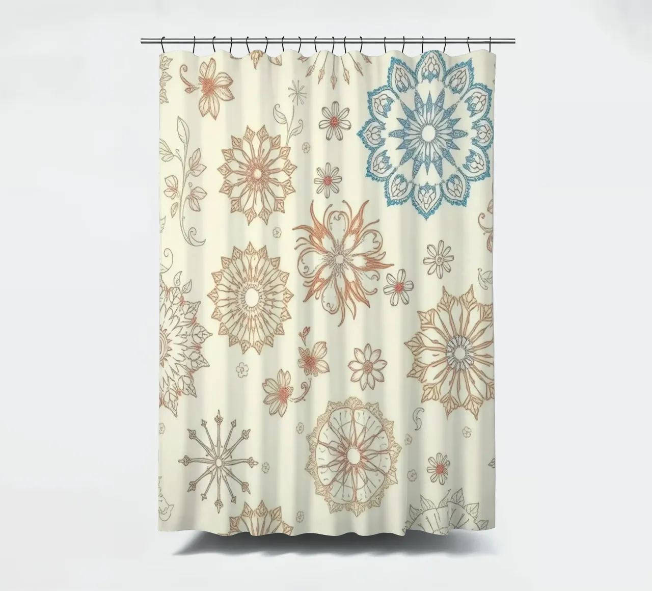 Floral pattern design with intricate detailing in soft tones shower curtain by DesignDoodle