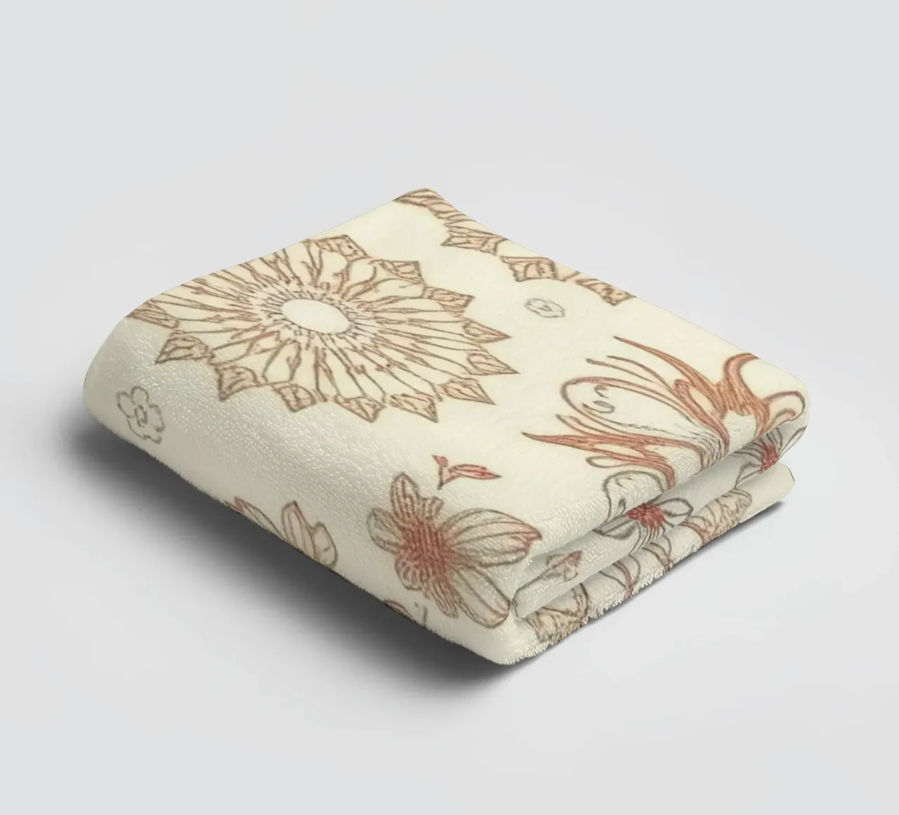 Floral pattern design with intricate detailing in soft tones towel by DesignDoodle