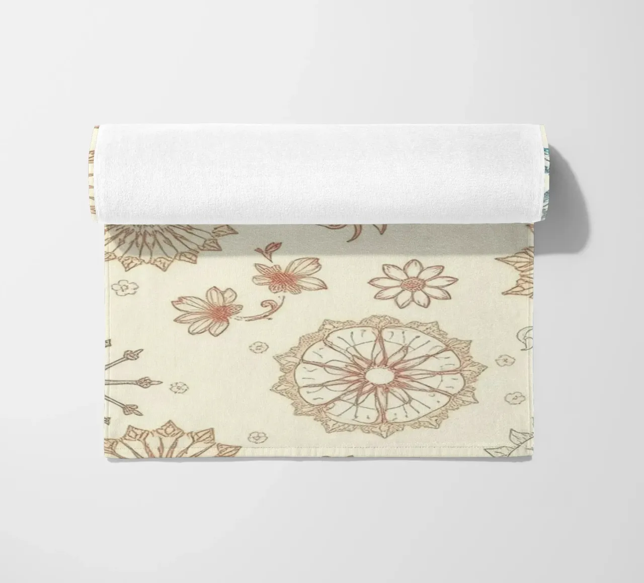 Floral pattern design with intricate detailing in soft tones beach towel by DesignDoodle