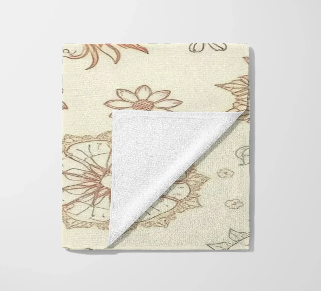 Floral pattern design with intricate detailing in soft tones beach towel by DesignDoodle
