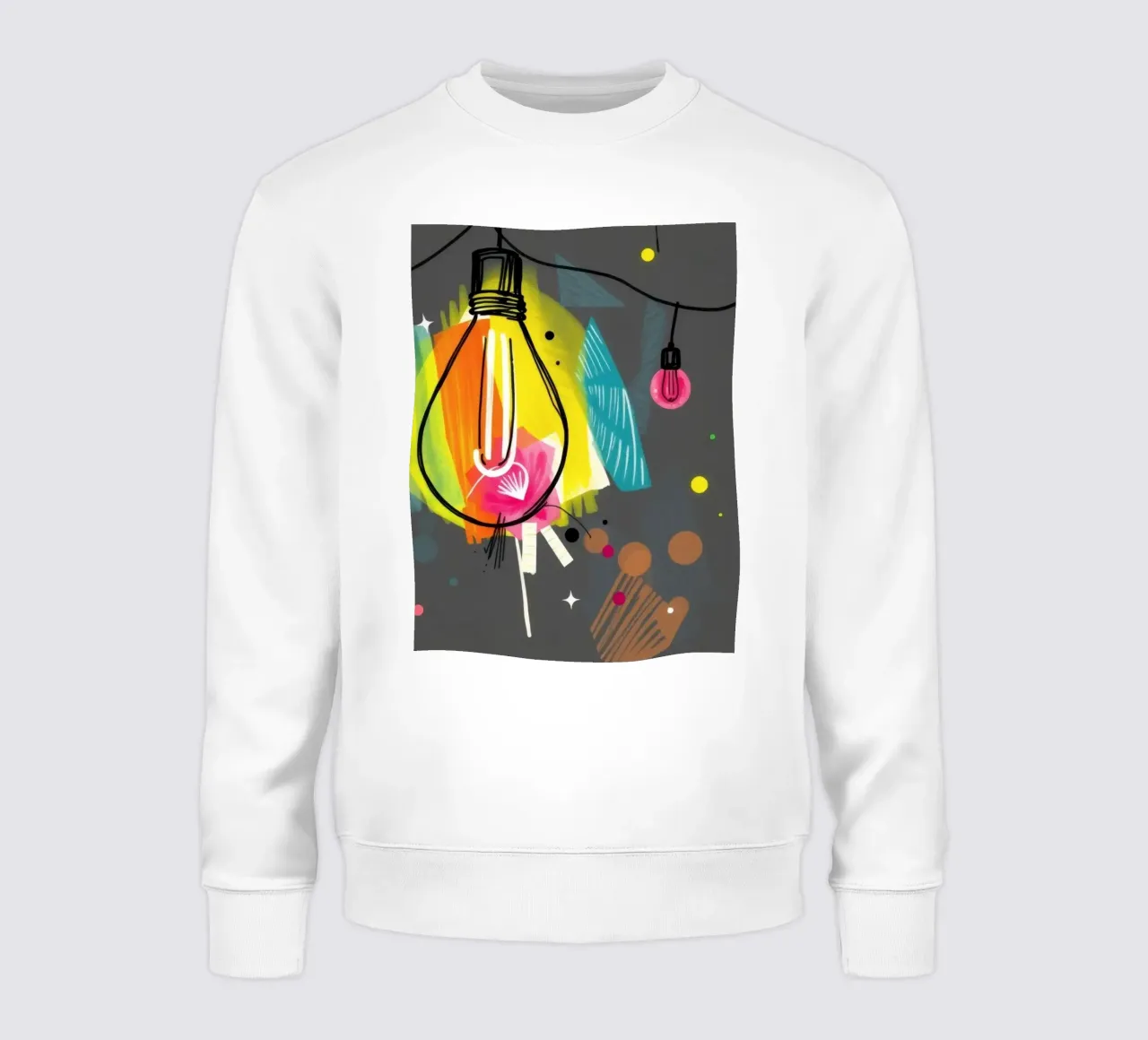 Le luci colorate sospese illuminano una vivace opera d'arte astratta felpa da DesignDoodle